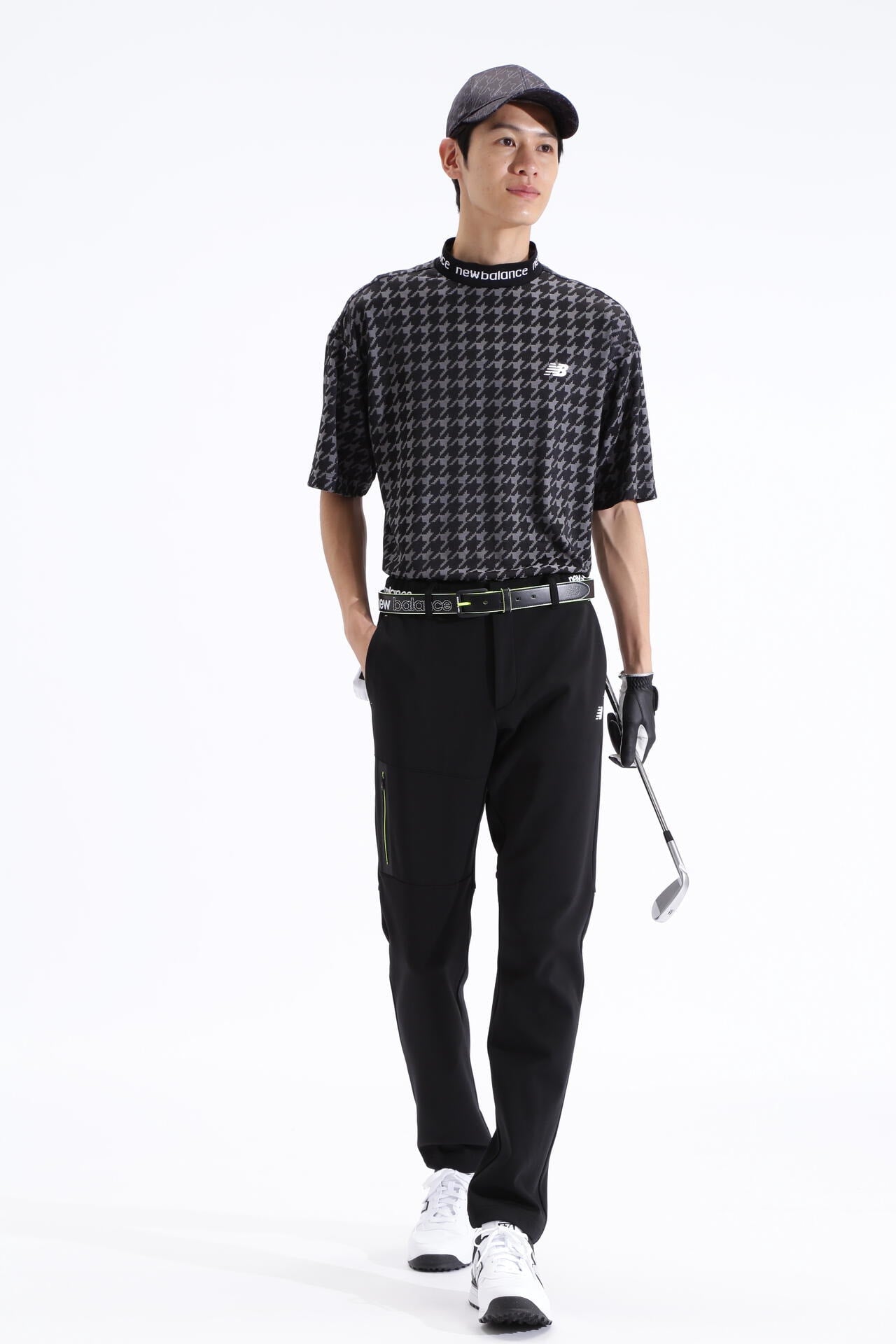 千鳥格子柄 UV 半袖 モックネック プルオーバー (MENS SPORT)