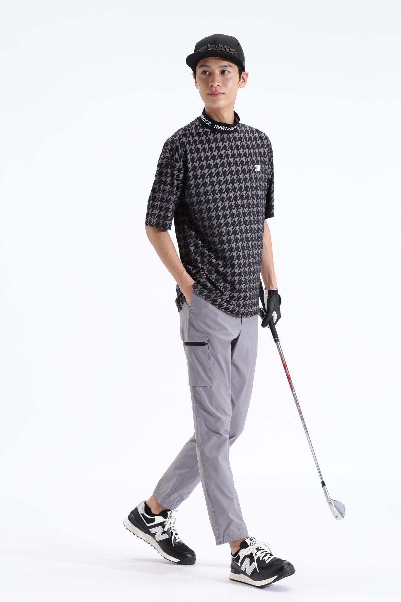 千鳥格子柄 UV 半袖 モックネック プルオーバー (MENS SPORT)