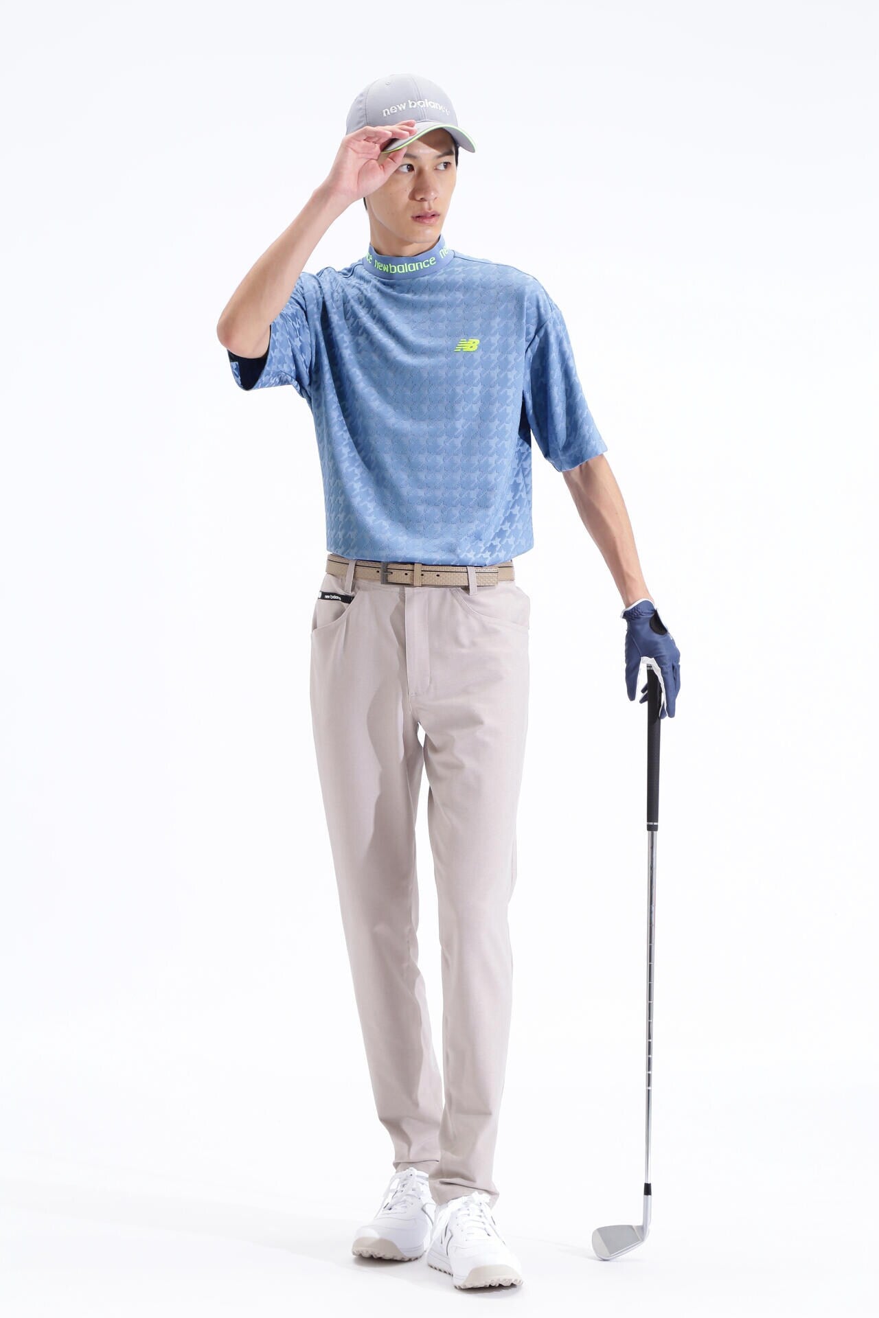 千鳥格子柄 UV 半袖 モックネック プルオーバー (MENS SPORT)