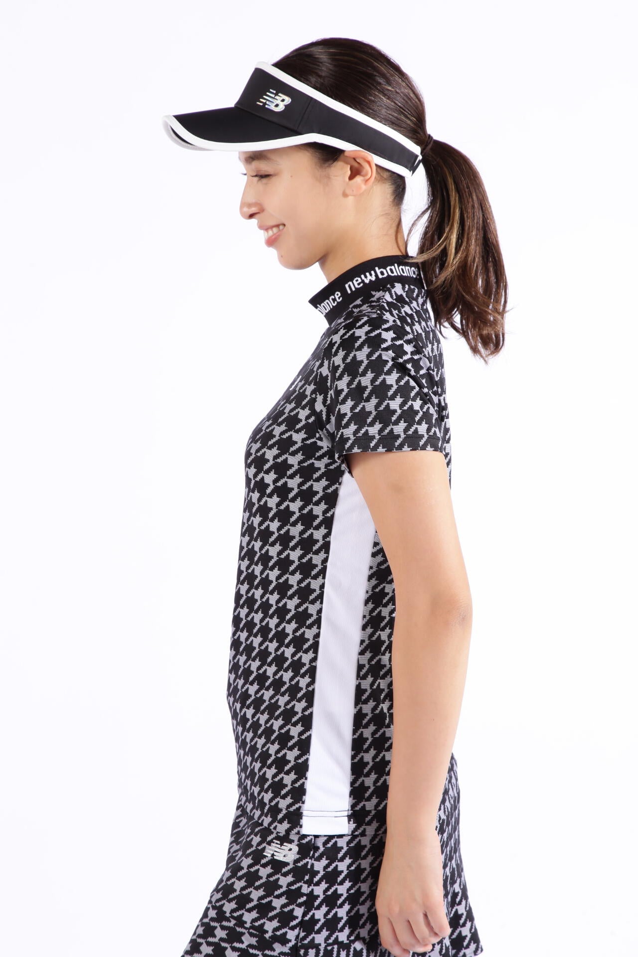 千鳥格子 半袖 モックネック プルオーバー (WOMENS SPORT)