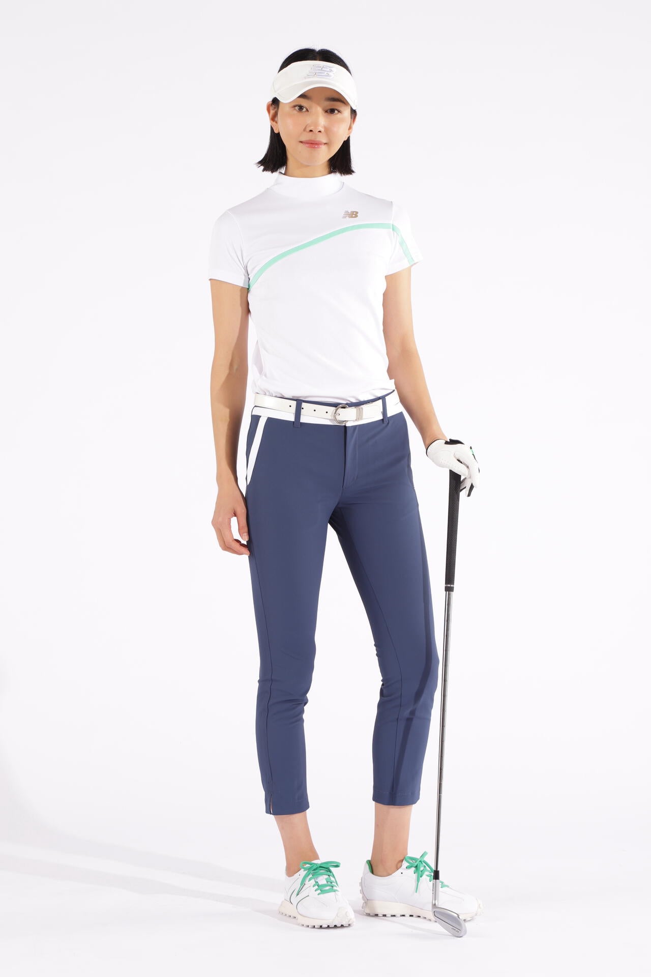 Nオプティカルチェック柄 半袖 モックネック プルオーバー (WOMENS