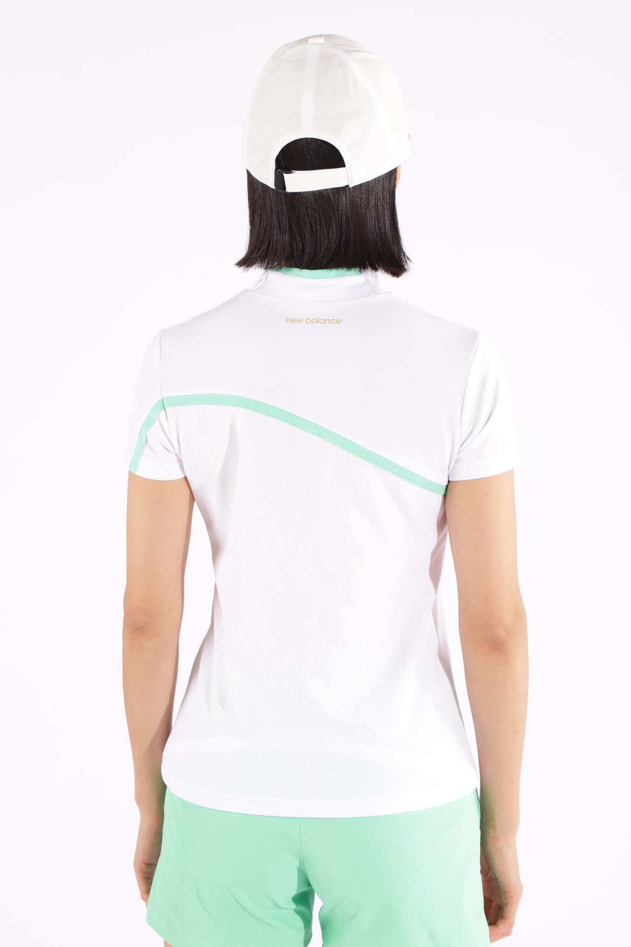 Nオプティカルチェック柄 半袖 モックネック プルオーバー (WOMENS