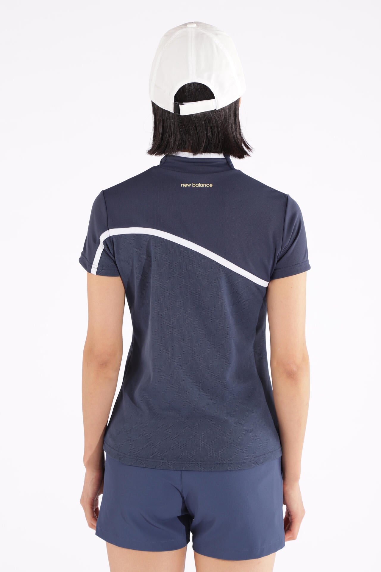 Nオプティカルチェック柄 半袖 モックネック プルオーバー (WOMENS