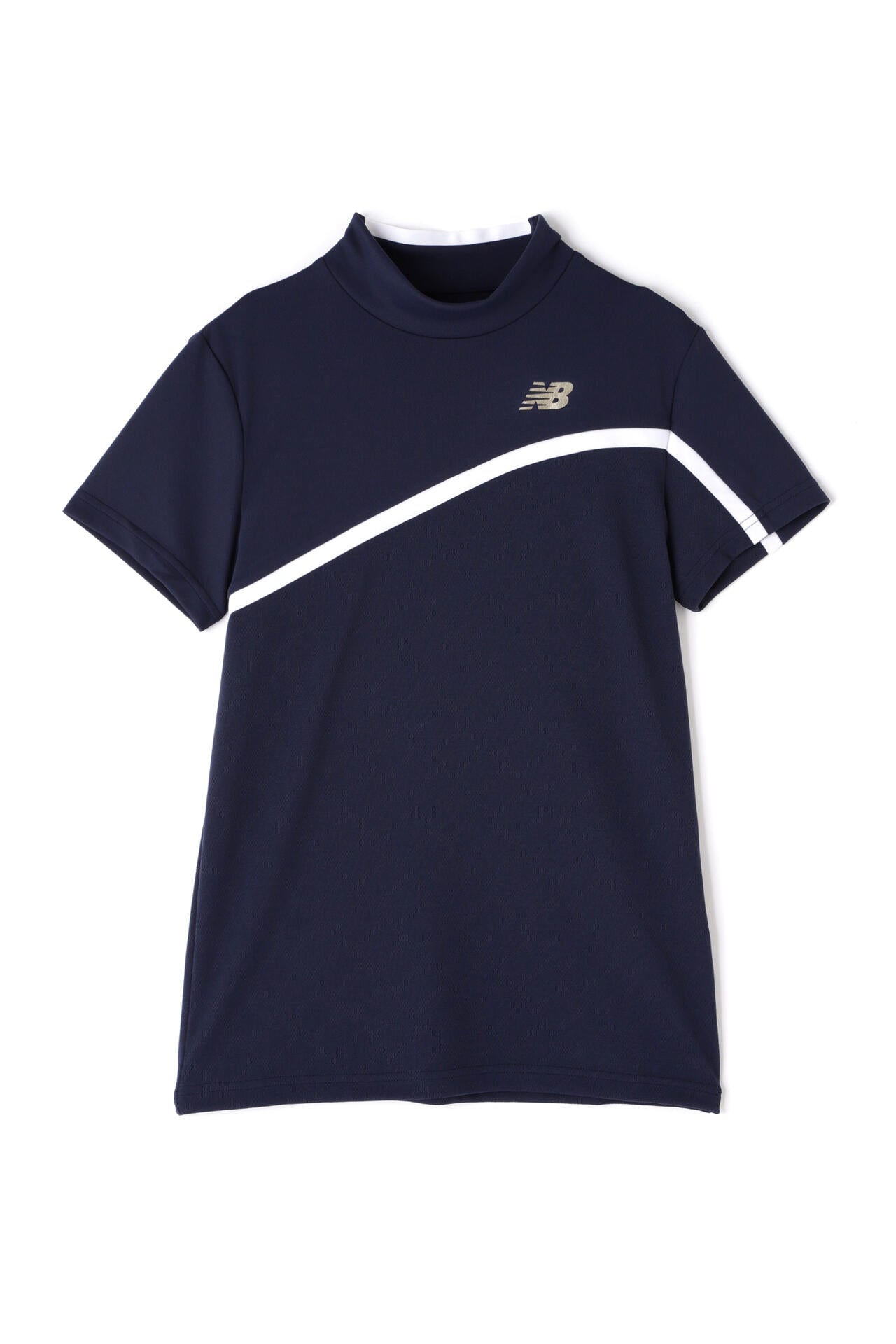 Nオプティカルチェック柄 半袖 モックネック プルオーバー (WOMENS