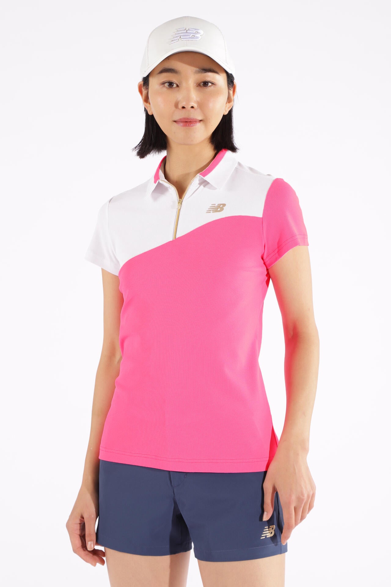 【ネイビー1】マイクロチェック柄 ハーフジップ カラーシャツ (WOMENS WORLD) マイクロチェック柄 ハーフジップ カラーシャツ (WOMENS WORLD) | new