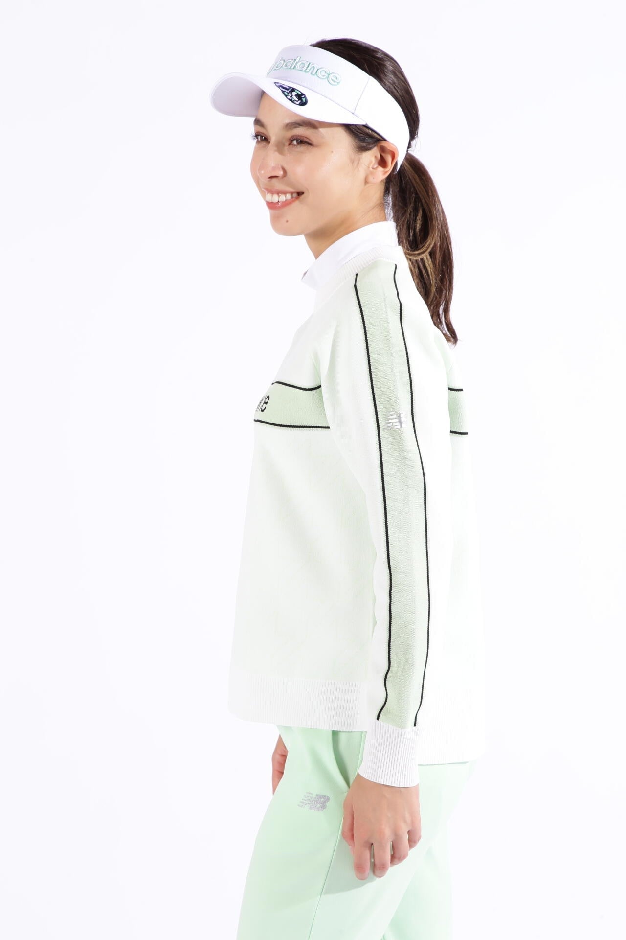ロゴ×ドット千鳥格子柄 クルーネック ニット プルオーバー (WOMENS SPORT)