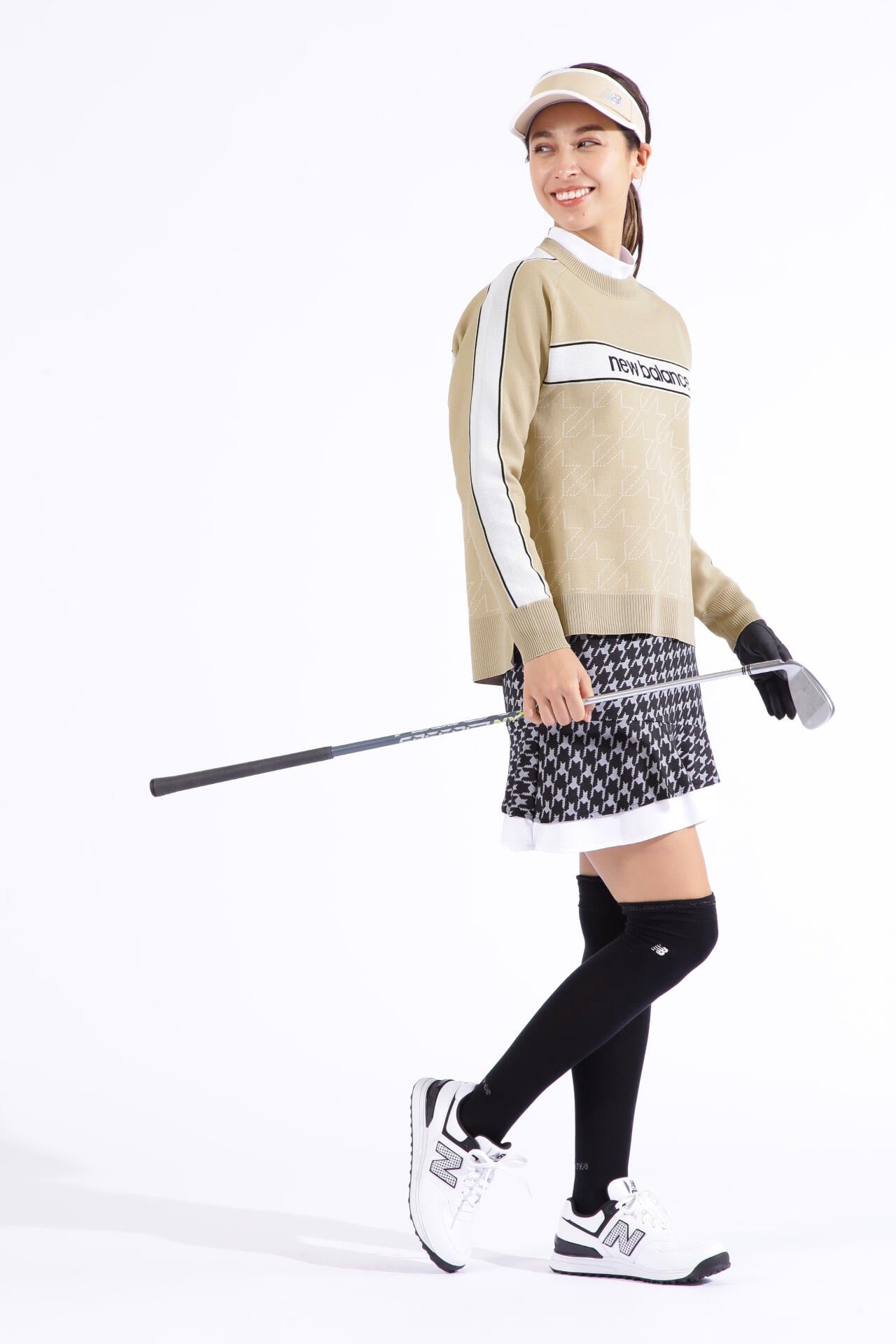 ロゴ×ドット千鳥格子柄 クルーネック ニット プルオーバー (WOMENS SPORT)