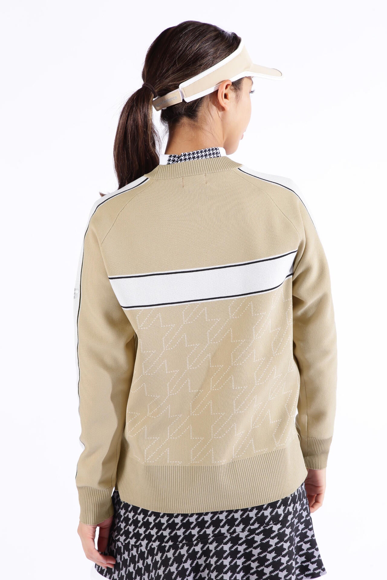 ロゴ×ドット千鳥格子柄 クルーネック ニット プルオーバー (WOMENS SPORT)