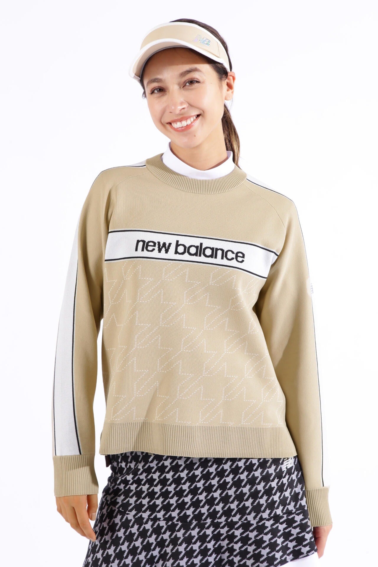 ロゴ×ドット千鳥格子柄 クルーネック ニット プルオーバー (WOMENS SPORT)
