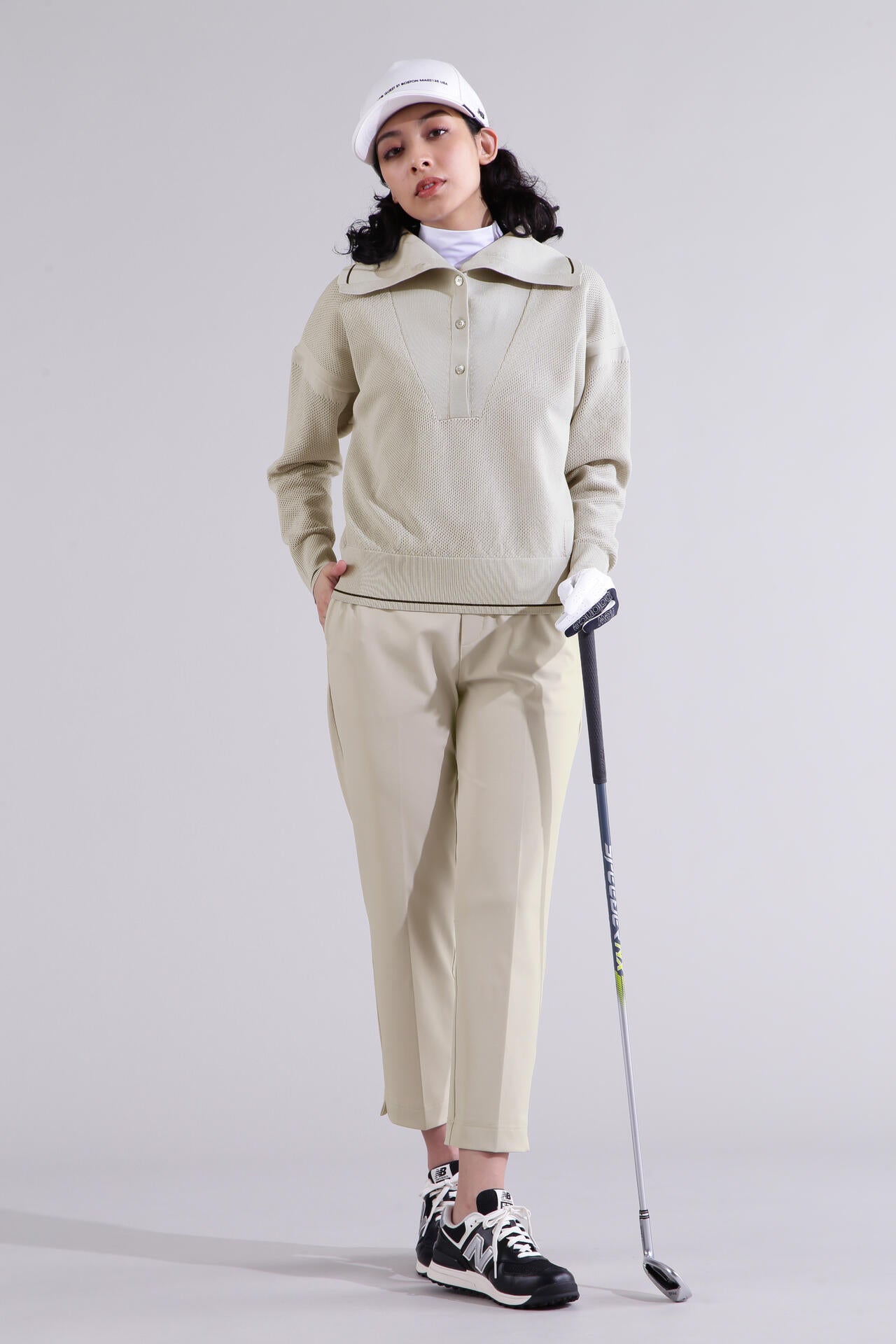【グレー1】オープンカラー ニット プルオーバー (WOMENS) 直営店舗限定】オープンカラー ニット プルオーバー (WOMENS) | new