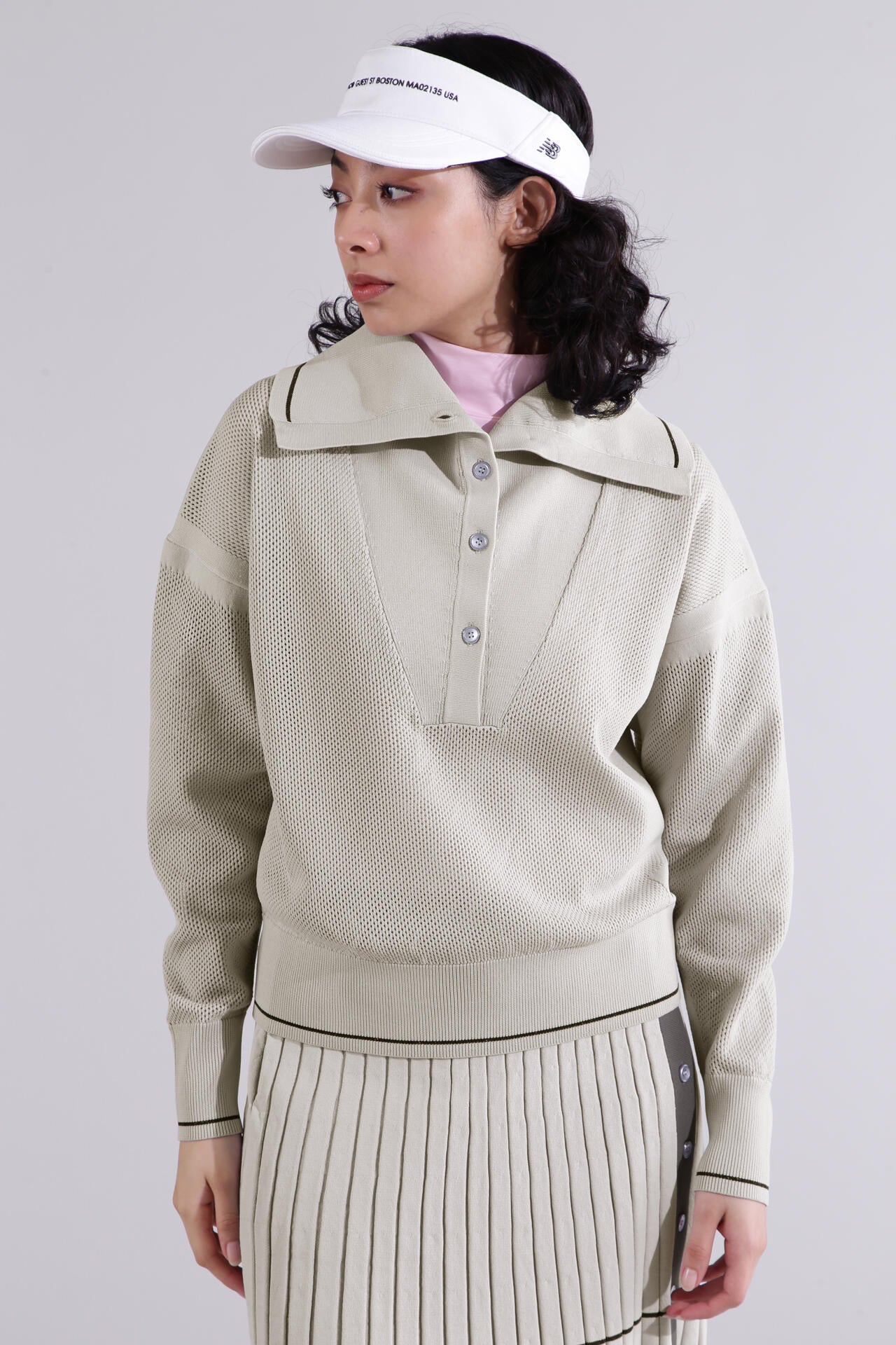 【グレー1】オープンカラー ニット プルオーバー (WOMENS) 直営店舗限定】オープンカラー ニット プルオーバー (WOMENS) | new