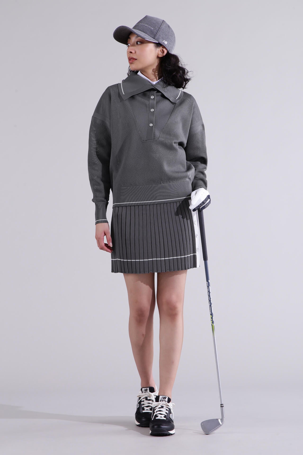 【グレー1】オープンカラー ニット プルオーバー (WOMENS) 直営店舗限定】オープンカラー ニット プルオーバー (WOMENS) | new
