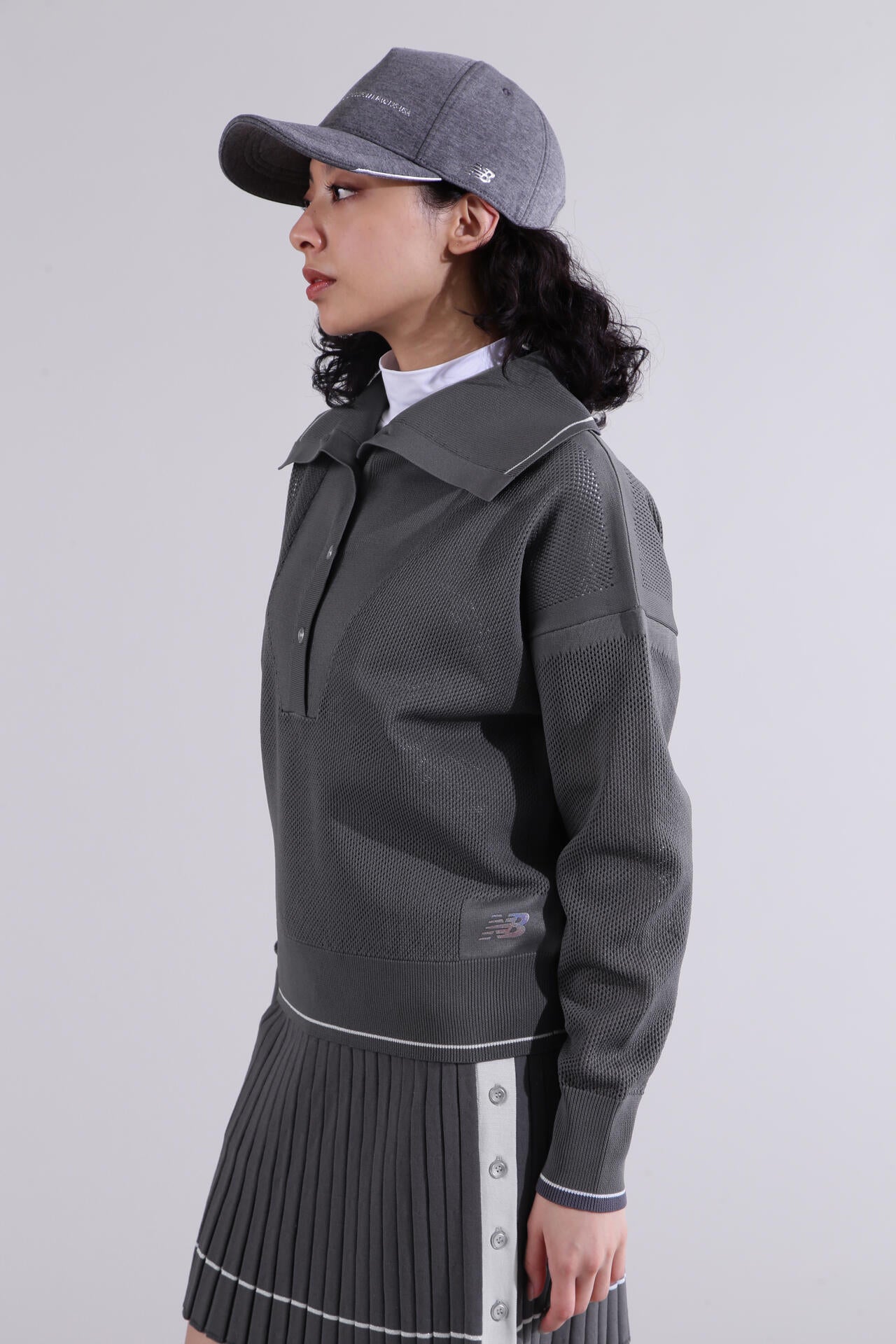 【グレー1】オープンカラー ニット プルオーバー (WOMENS) 直営店舗限定】オープンカラー ニット プルオーバー (WOMENS) | new