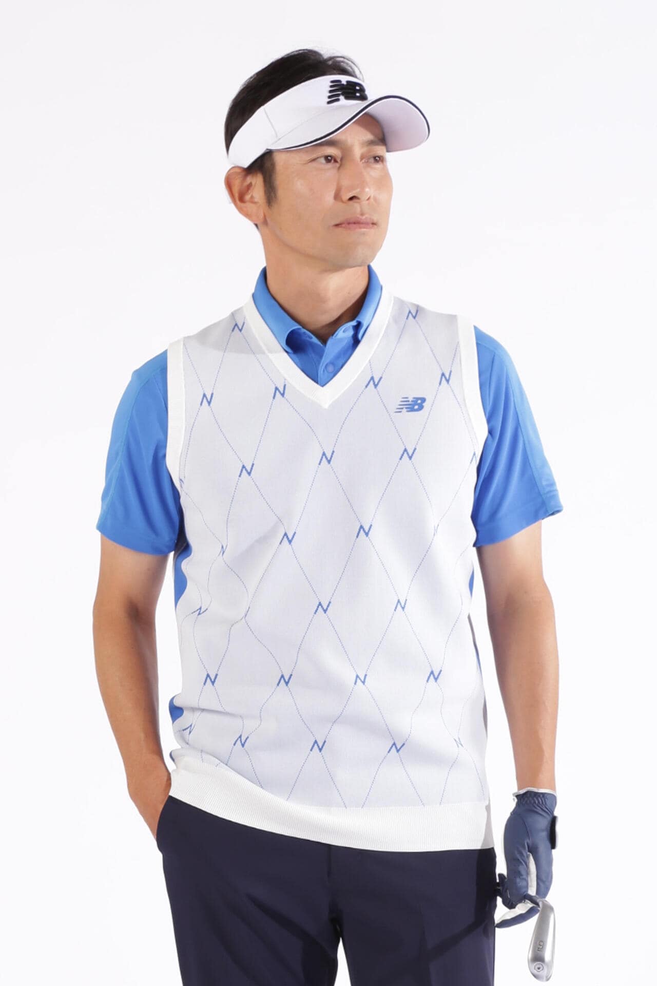 美品♡ニューバランスゴルフ♡newbalancegolf♡ニットベスト♡S Nアーガイル柄 Vネック ニット ベスト (MENS WORLD) | new balance