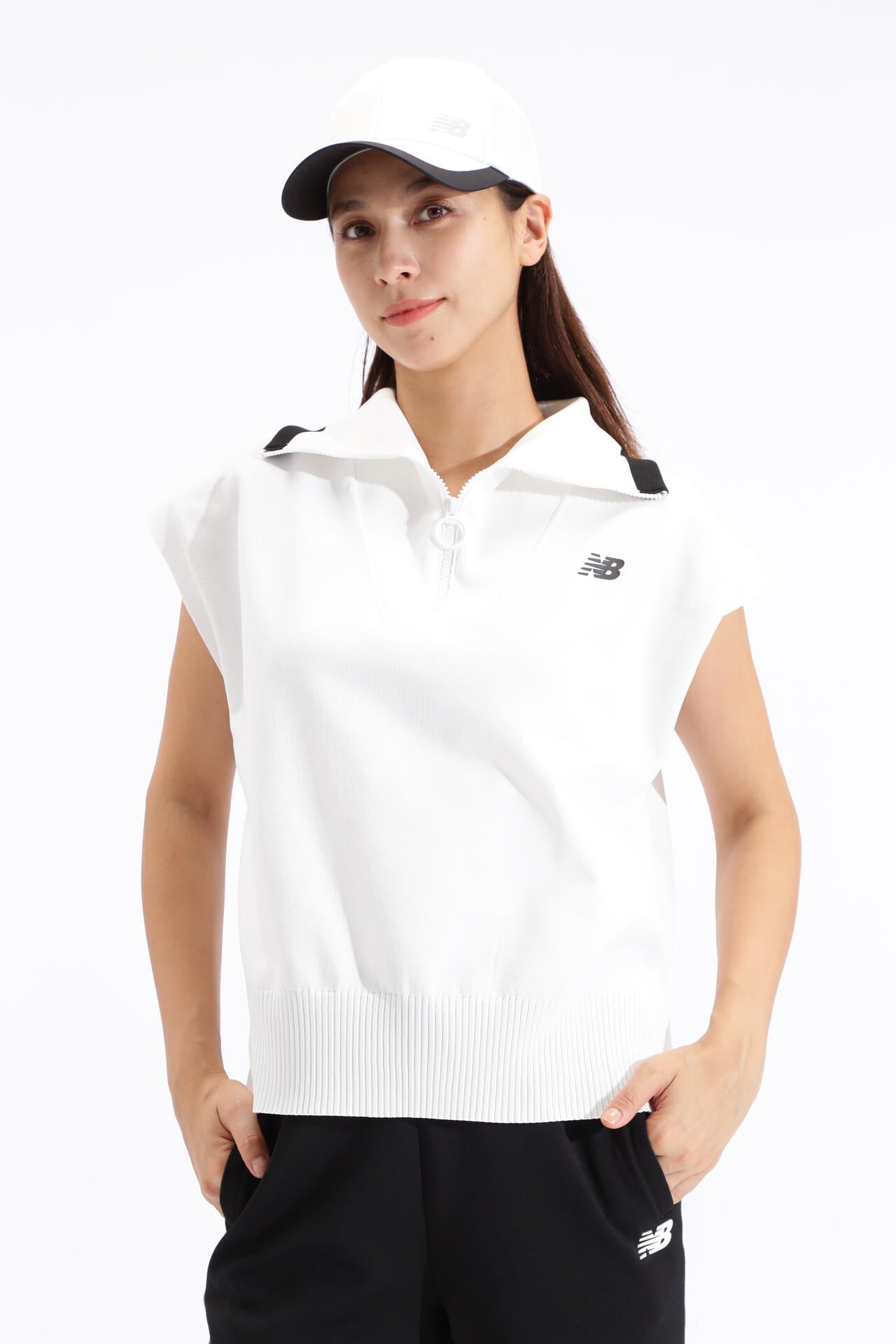 ハーフジップ スリーブレス ニット プルオーバー (WOMENS SPORT)