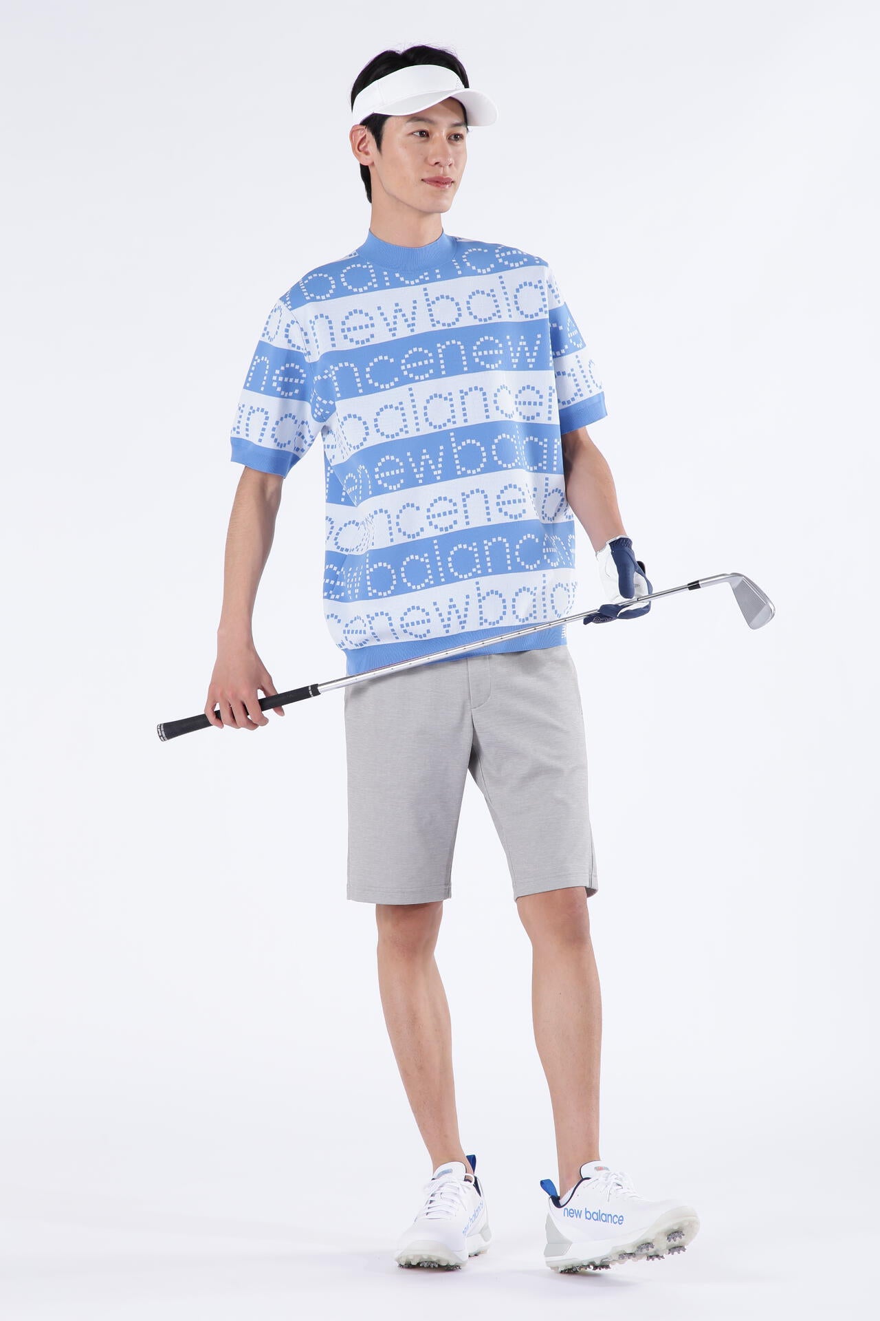 ロゴボーダー ハーフスリーブ ニット モックネック ニット プルオーバー (MENS SPORT)