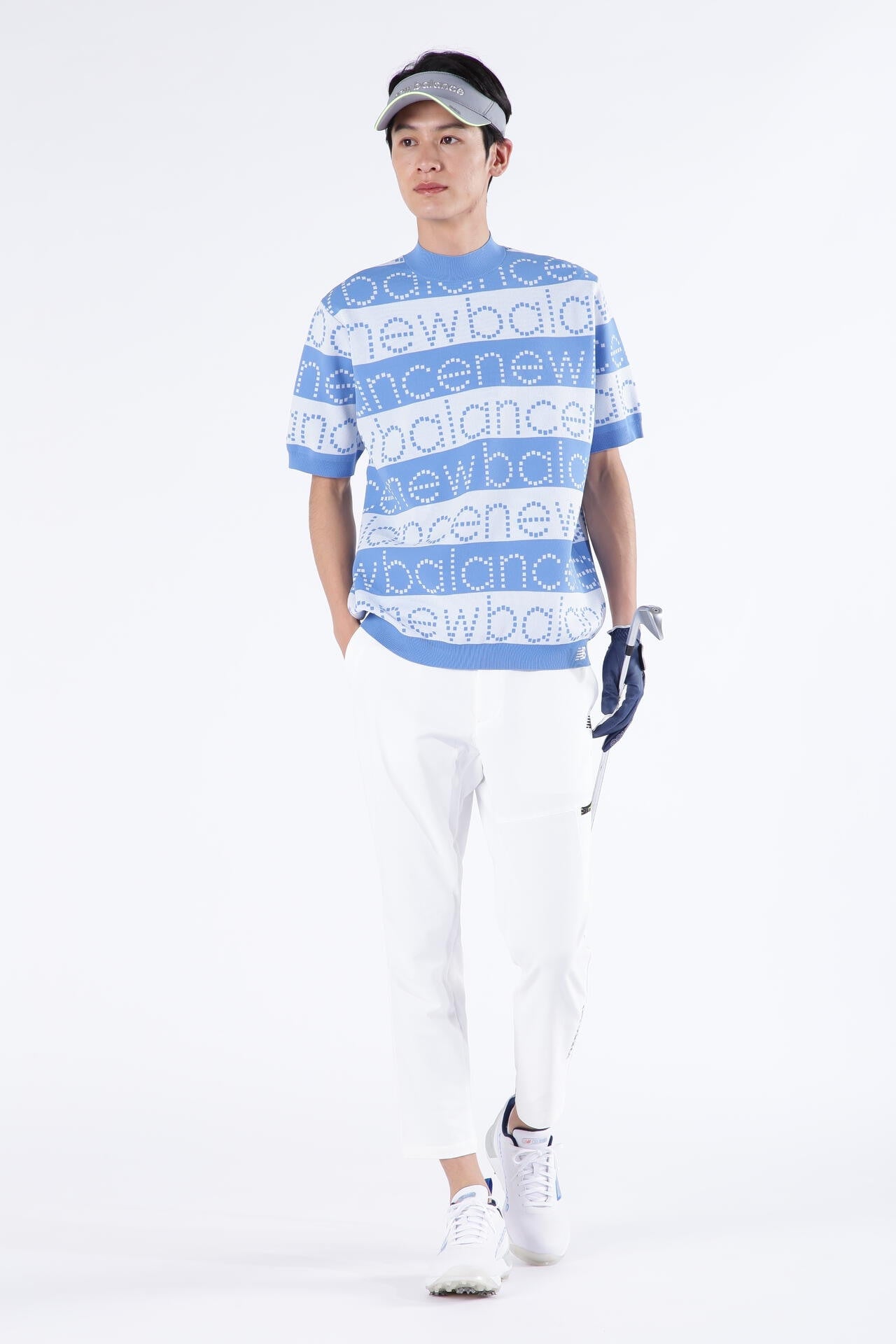 ロゴボーダー ハーフスリーブ ニット モックネック ニット プルオーバー (MENS SPORT)