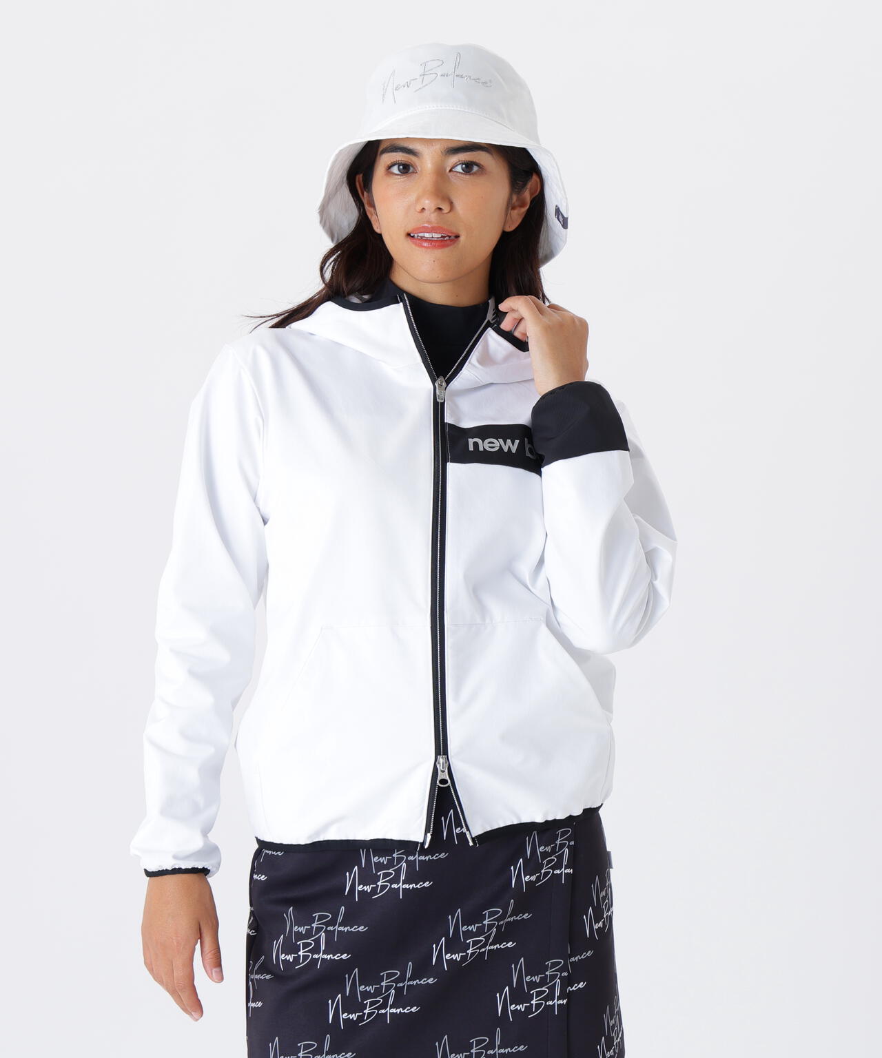 FR2 ゴルフ フルジップフーディ 白黒 4WAYストレッチ 撥水 ソフトシェル フルジップ フーディー