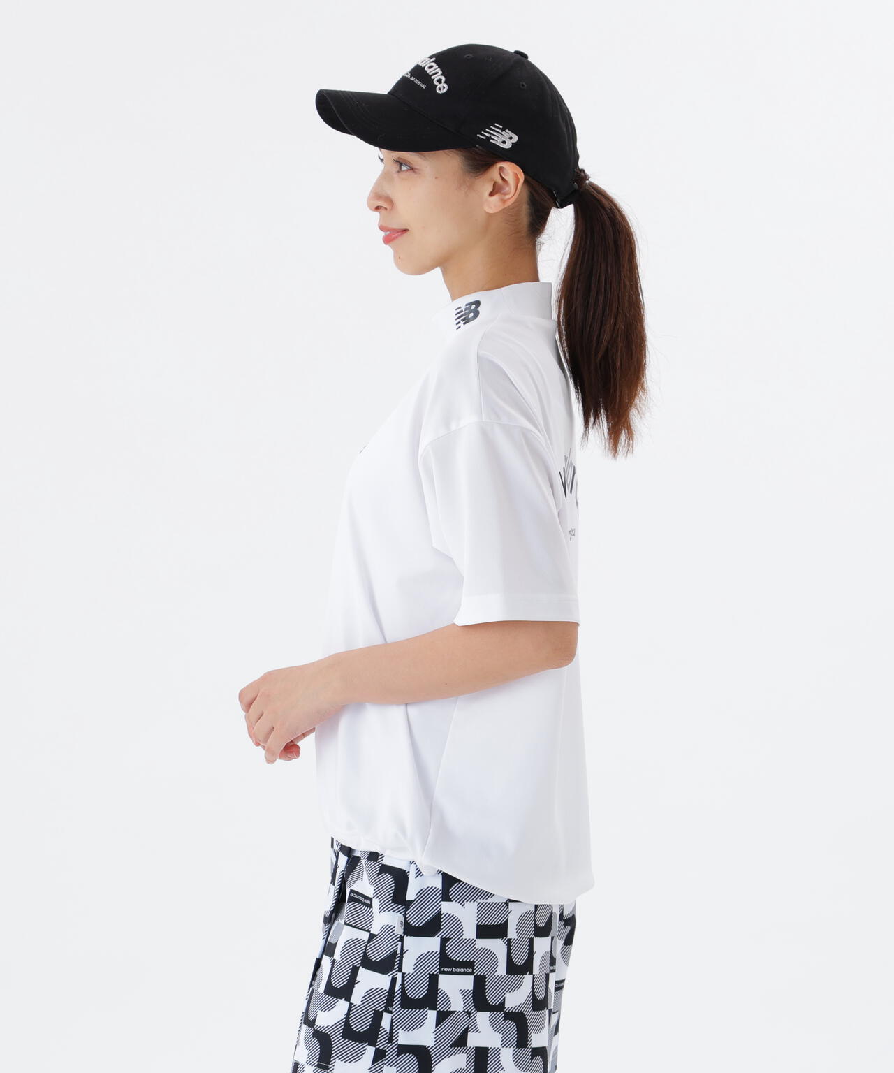 保形性 ストレッチ ハーフスリーブ モックネック プルオーバー (WOMENS