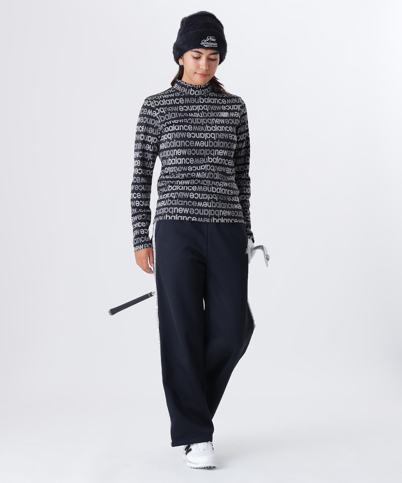 アップサイドダウンロゴボーダー 長袖 モックネック プルオーバー (WOMENS)