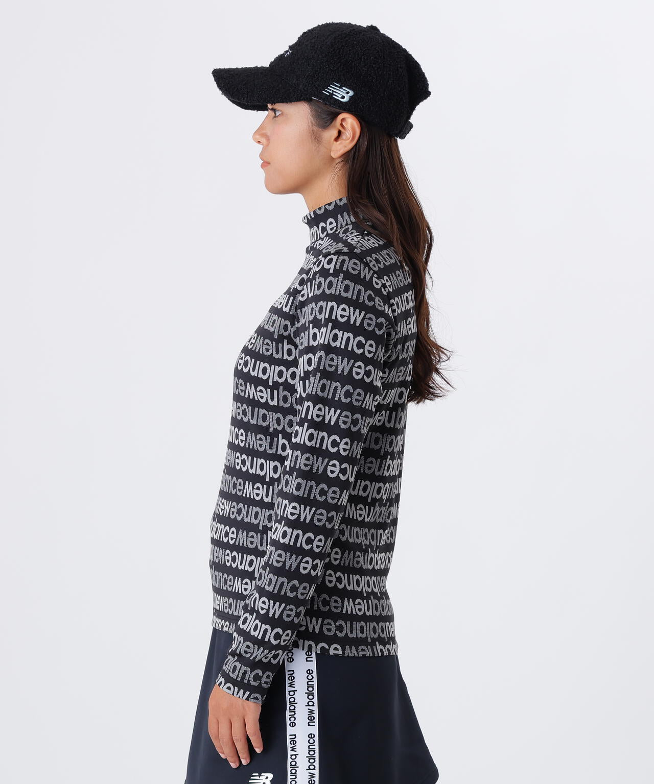 アップサイドダウンロゴボーダー 長袖 モックネック プルオーバー (WOMENS)