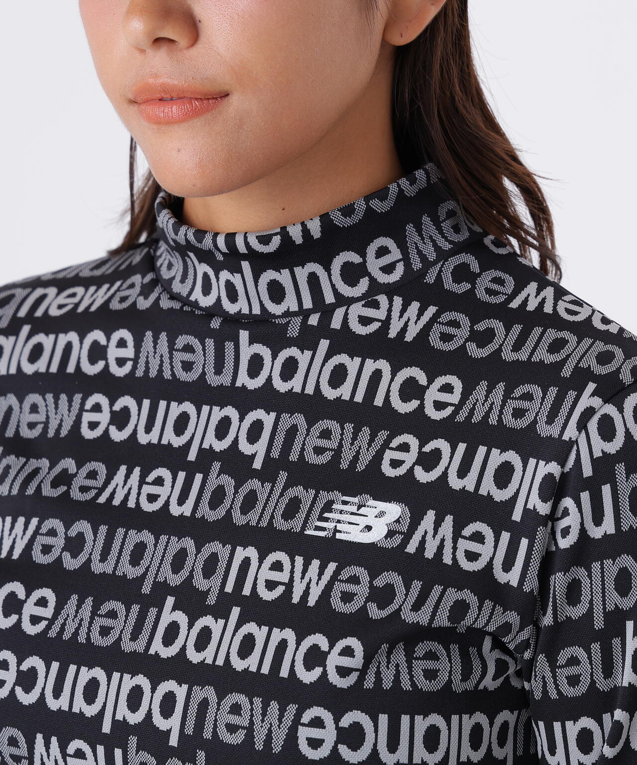 アップサイドダウンロゴボーダー 長袖 モックネック プルオーバー (WOMENS)