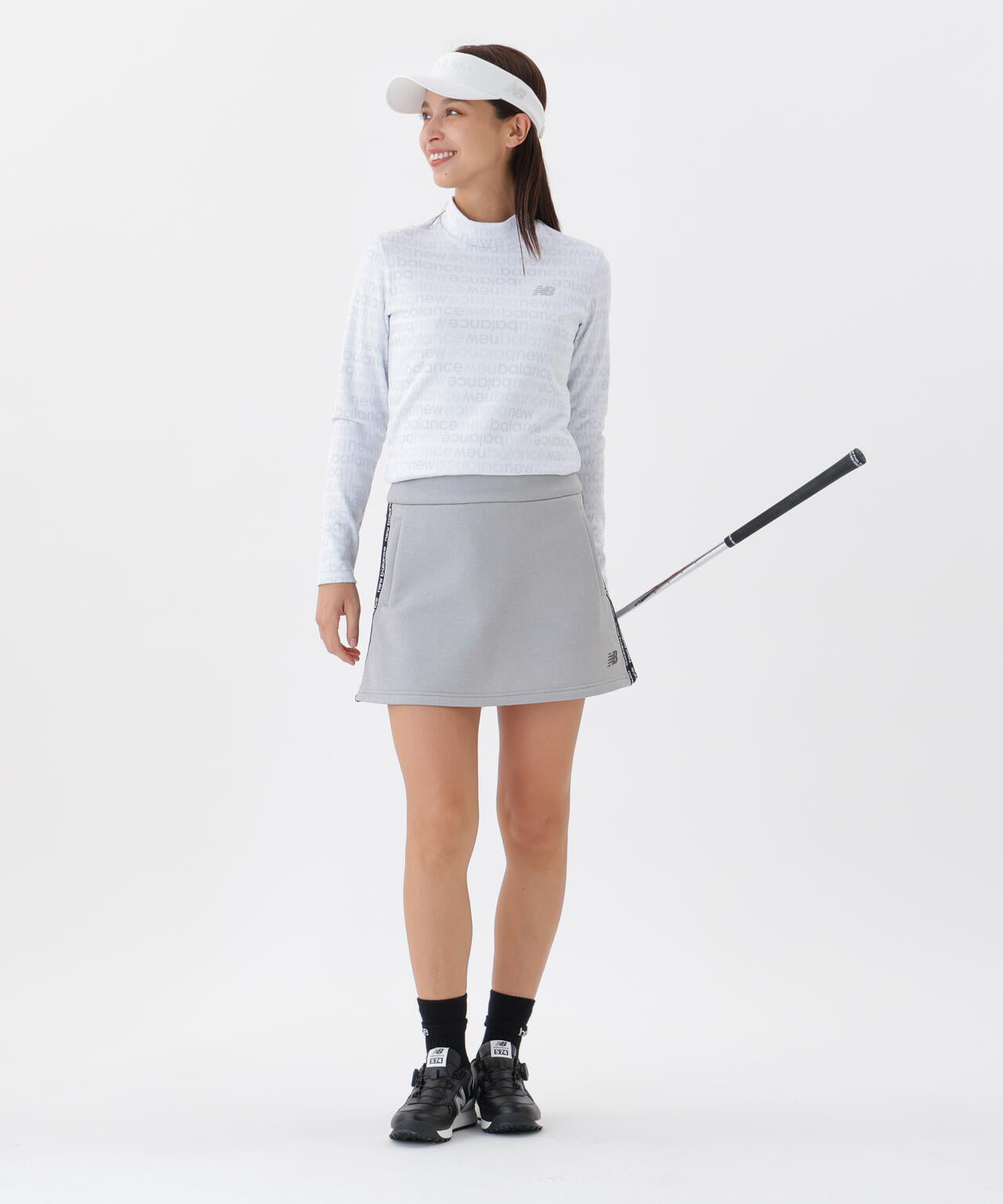 アップサイドダウンロゴボーダー 長袖 モックネック プルオーバー (WOMENS)