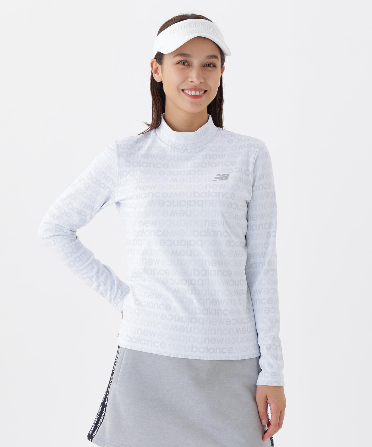アップサイドダウンロゴボーダー 長袖 モックネック プルオーバー (WOMENS)