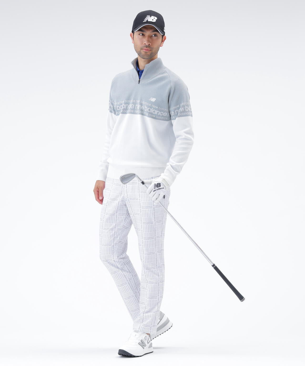 ロゴライン 軽量 ハーフジップ スタンド ニット プルオーバー (MENS)