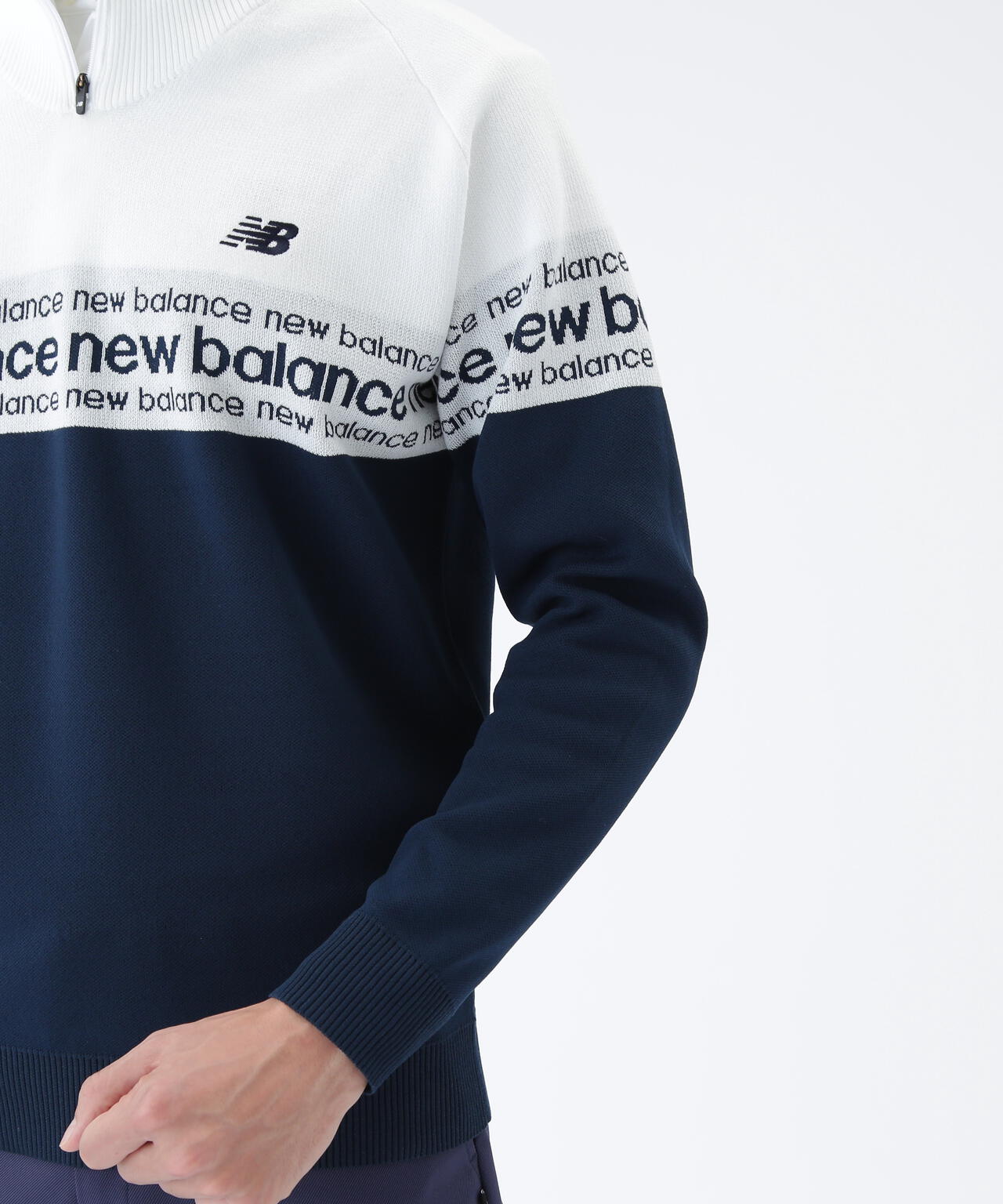 ロゴライン 軽量 ハーフジップ スタンド ニット プルオーバー (MENS)