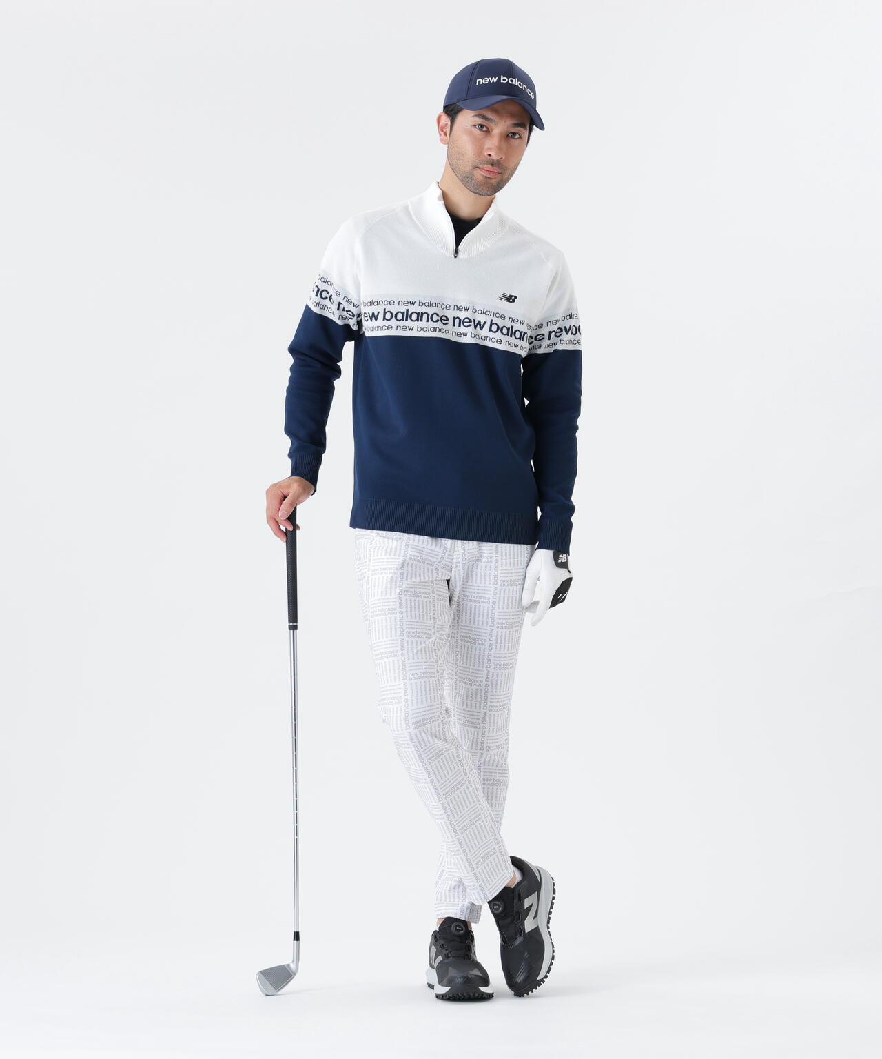 ロゴライン 軽量 ハーフジップ スタンド ニット プルオーバー (MENS