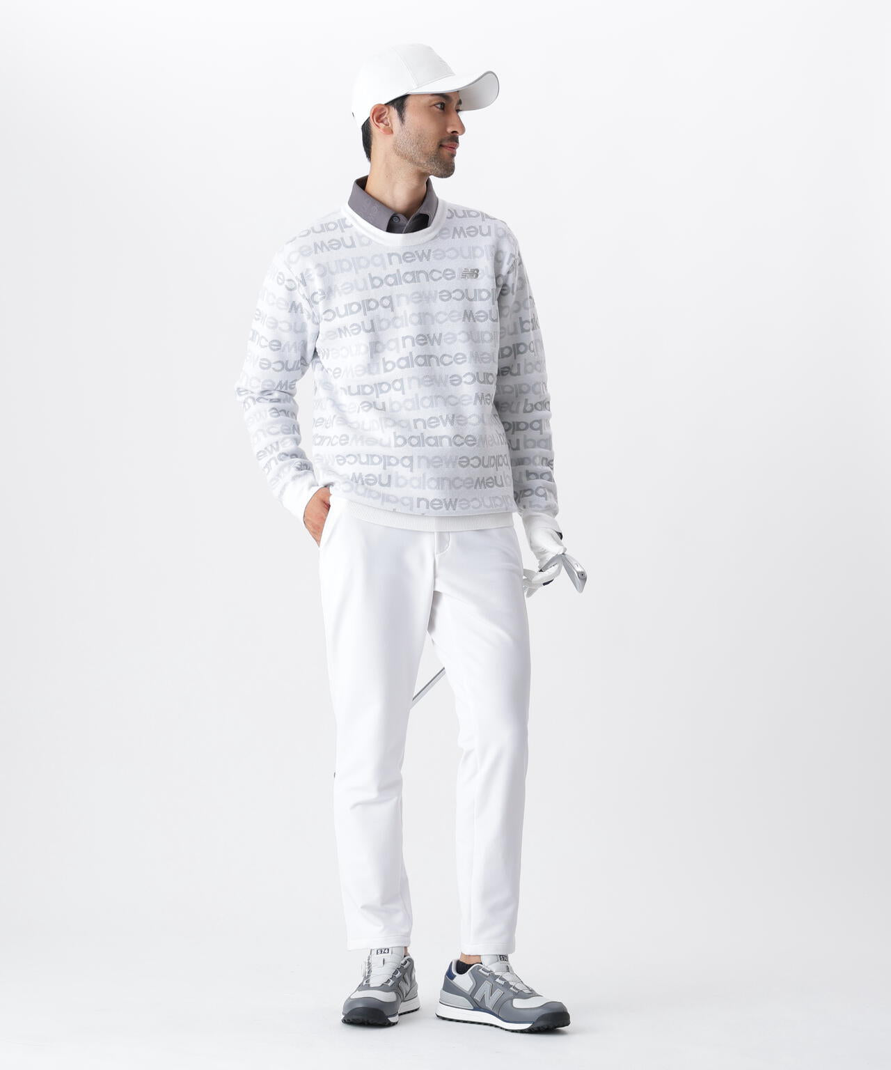 アップサイドダウンロゴボーダー 吸湿発熱 クルーネック ニット プルオーバー (MENS)