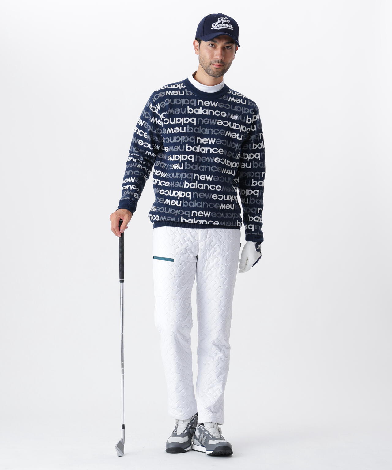 アップサイドダウンロゴボーダー 吸湿発熱 クルーネック ニット プルオーバー (MENS)