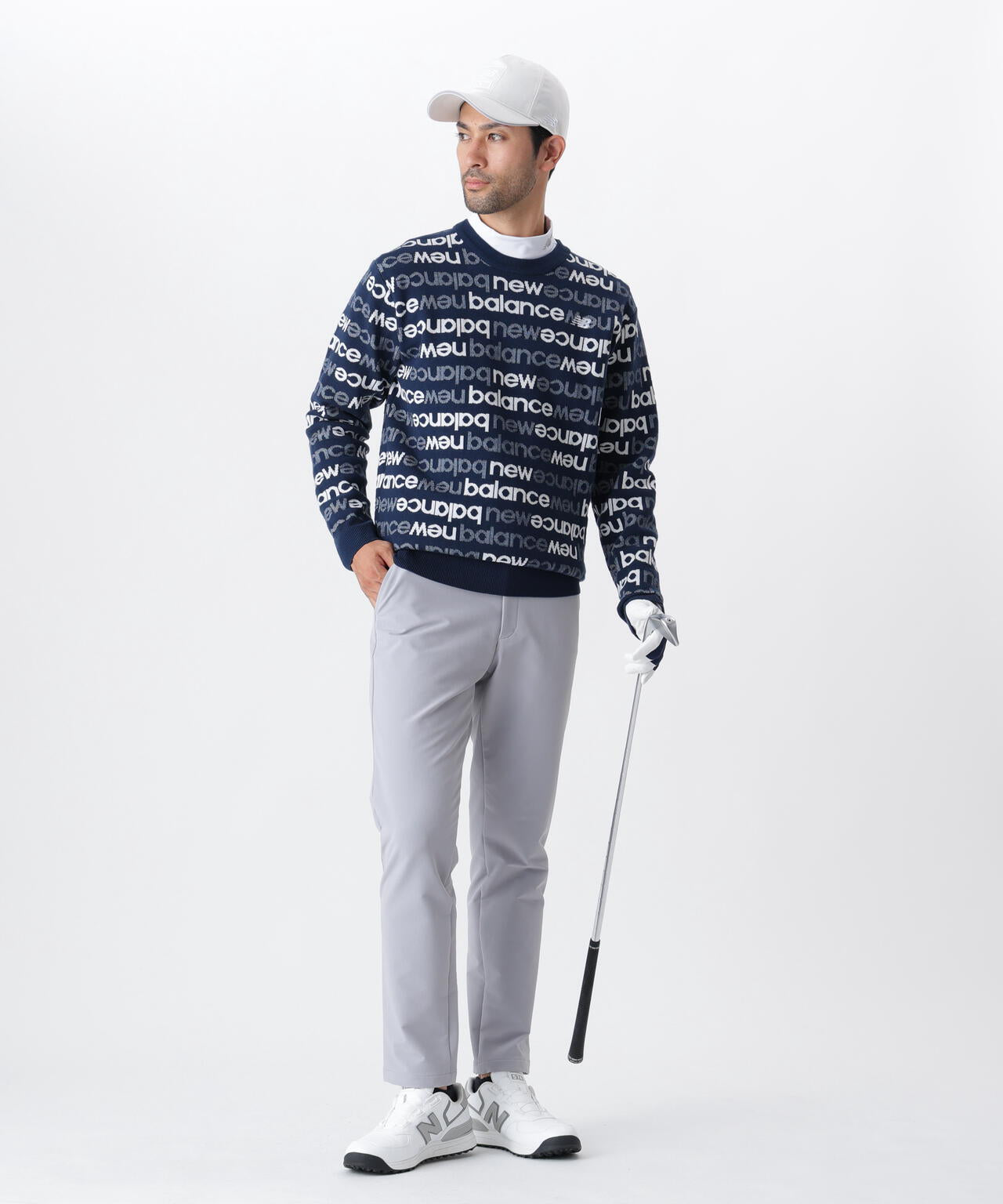 アップサイドダウンロゴボーダー 吸湿発熱 クルーネック ニット プル