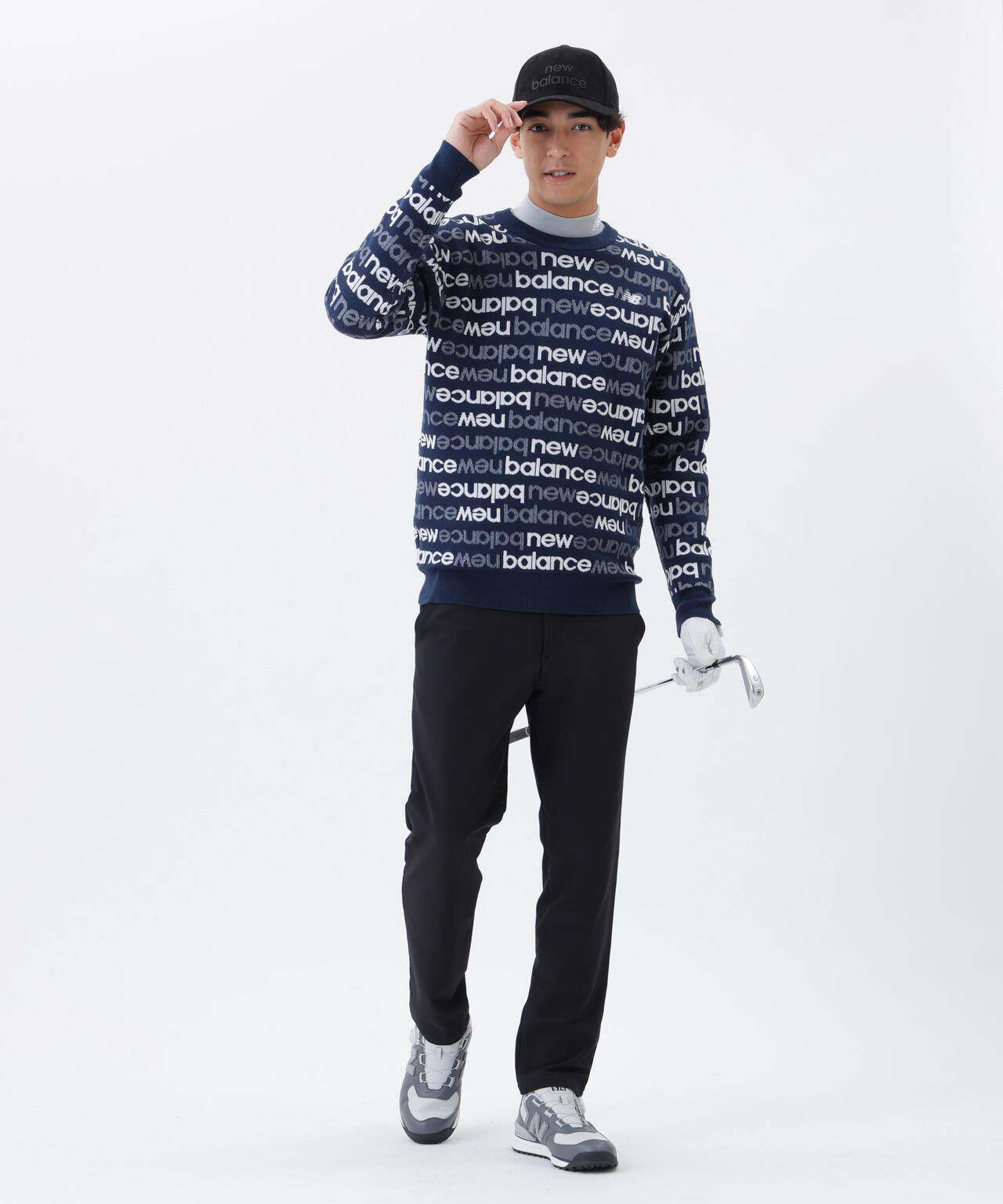 アップサイドダウンロゴボーダー 吸湿発熱 クルーネック ニット プルオーバー (MENS)