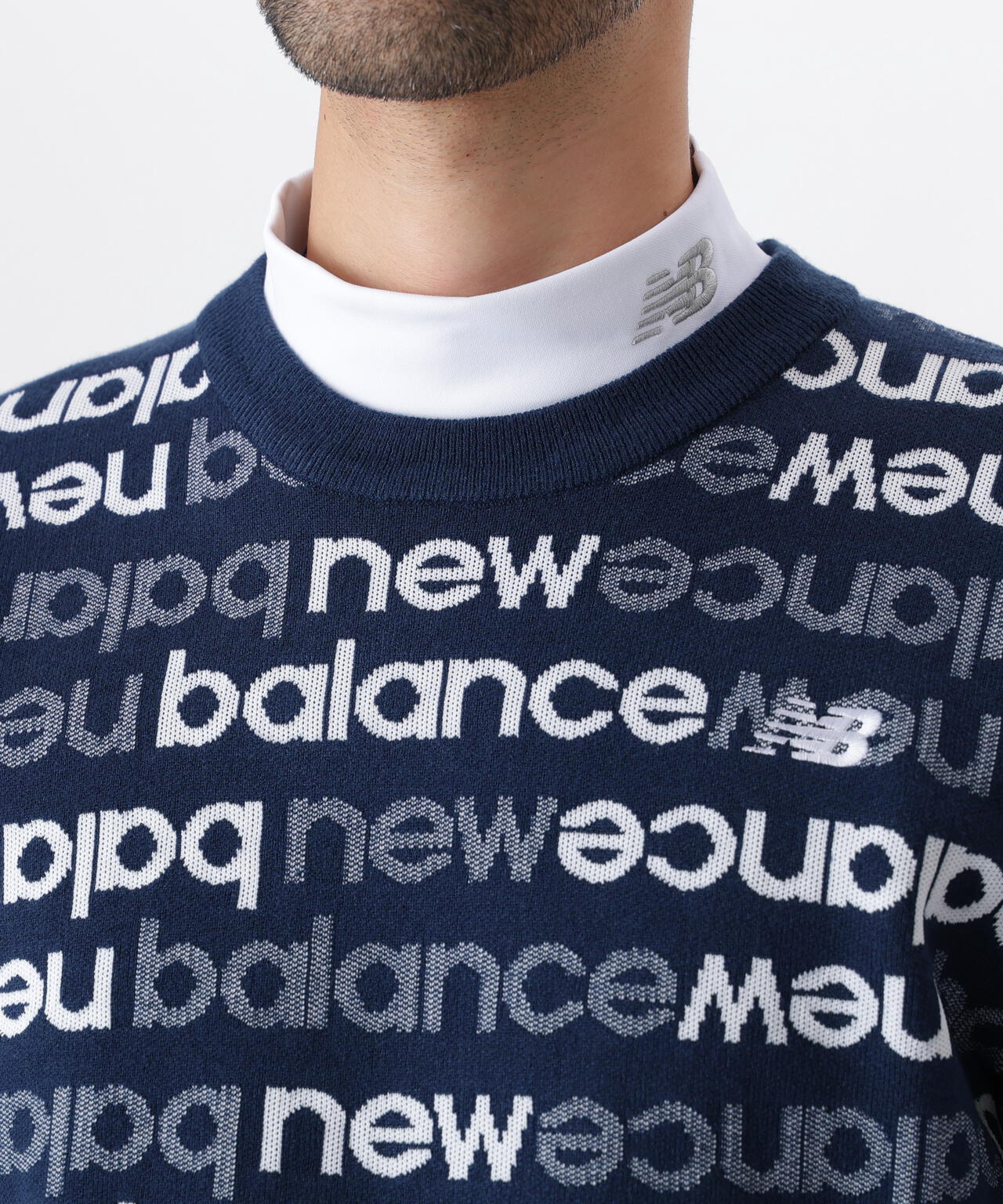 ニューバランス　メンズゴルフ ネックニット (ストレッチ性・ロゴボーダー柄/) ニューバランス メンズゴルフ ネックニット (ストレッチ性・ロゴ