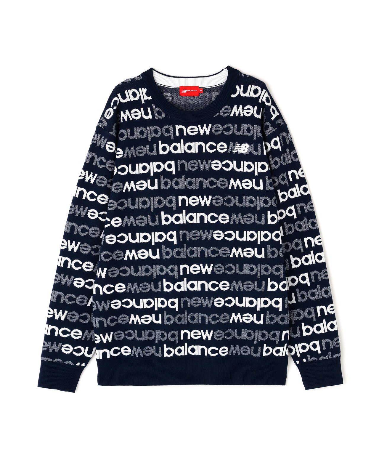 アップサイドダウンロゴボーダー 吸湿発熱 クルーネック ニット プルオーバー (MENS)