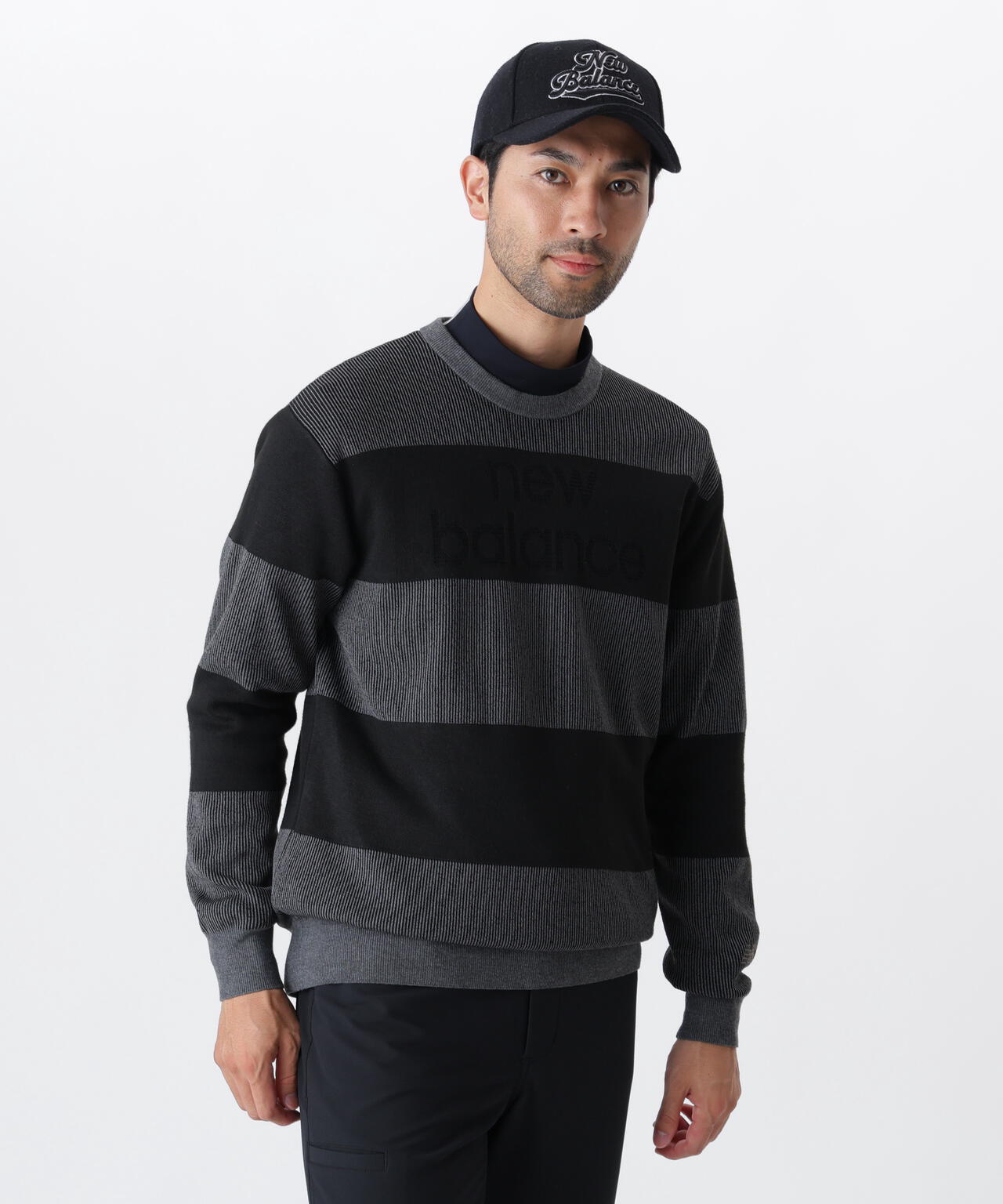 針抜きリブ×ロゴ クルーネック ニット プルオーバー (MENS) | new