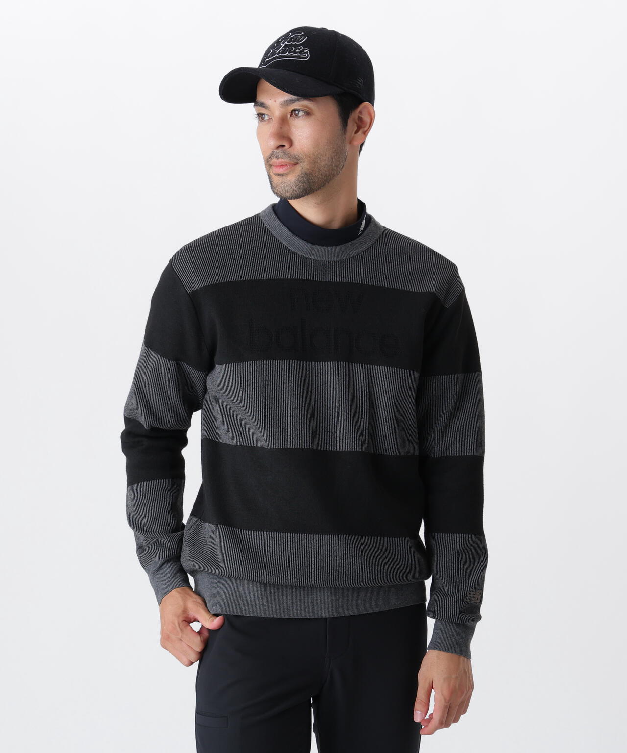 針抜きリブ×ロゴ クルーネック ニット プルオーバー (MENS)