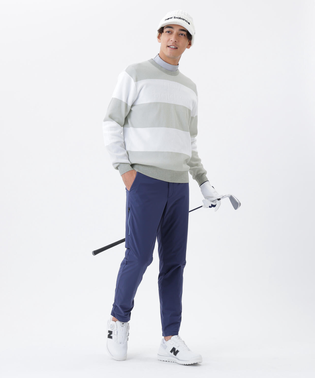 針抜きリブ×ロゴ クルーネック ニット プルオーバー (MENS)