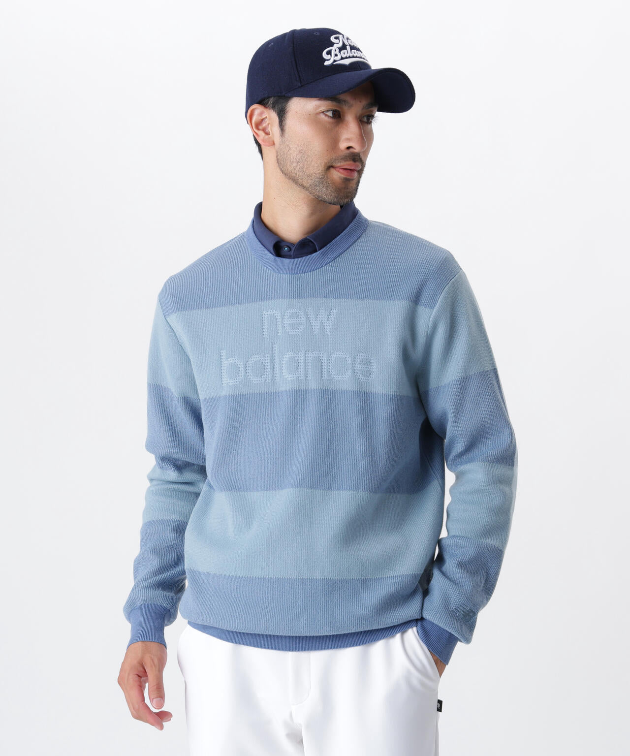 針抜きリブ×ロゴ クルーネック ニット プルオーバー (MENS)