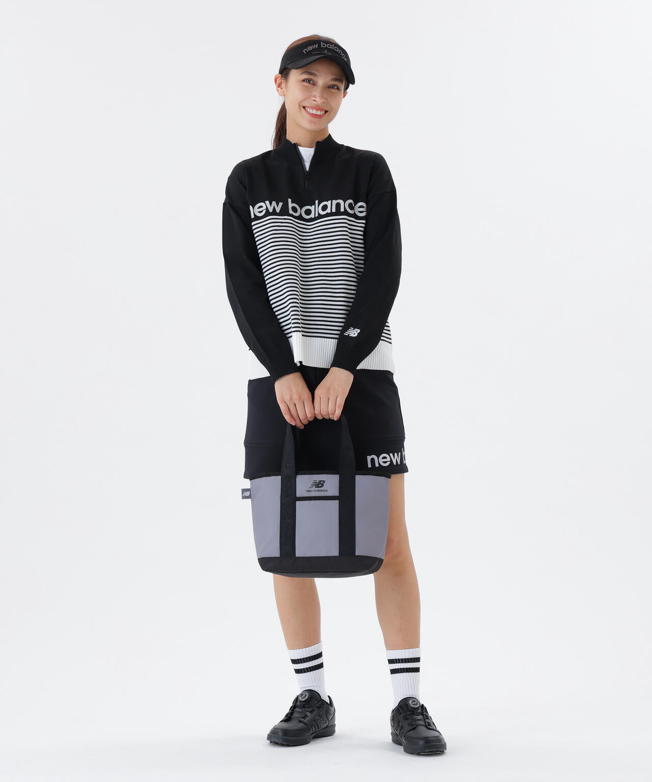 ロゴ×ボーダー ハーフジップ スタンドネック ニット プルオーバー (WOMENS)