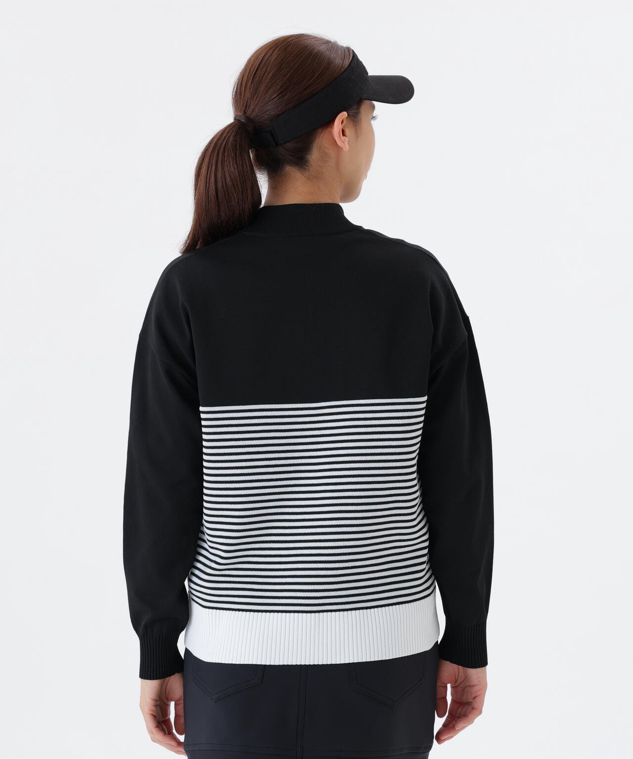 ロゴ×ボーダー ハーフジップ スタンドネック ニット プルオーバー (WOMENS)