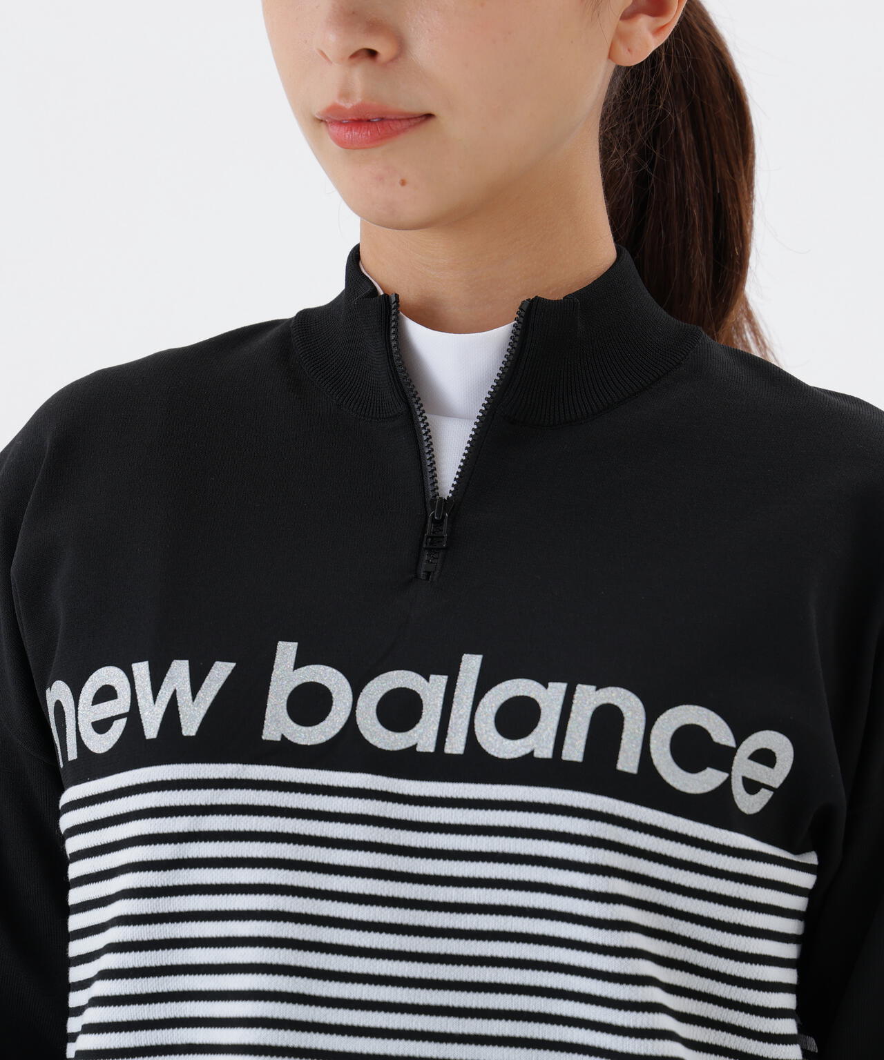 ロゴ×ボーダー ハーフジップ スタンドネック ニット プルオーバー (WOMENS)