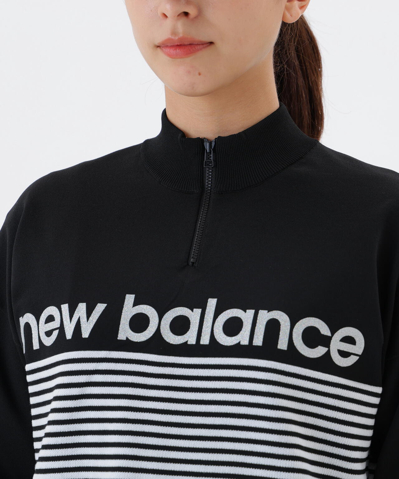 ロゴ×ボーダー ハーフジップ スタンドネック ニット プルオーバー (WOMENS)