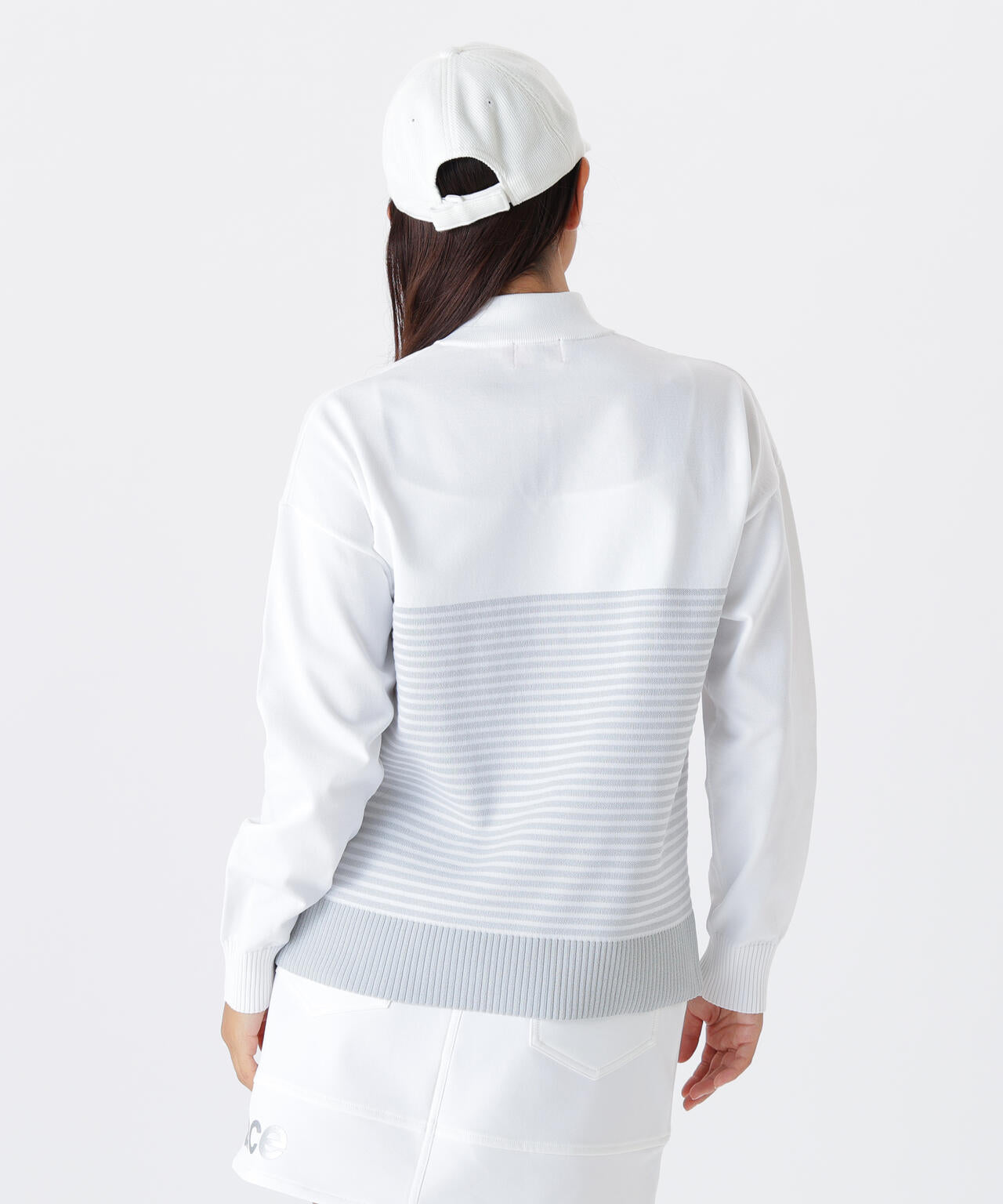 ロゴ×ボーダー ハーフジップ スタンドネック ニット プルオーバー (WOMENS)