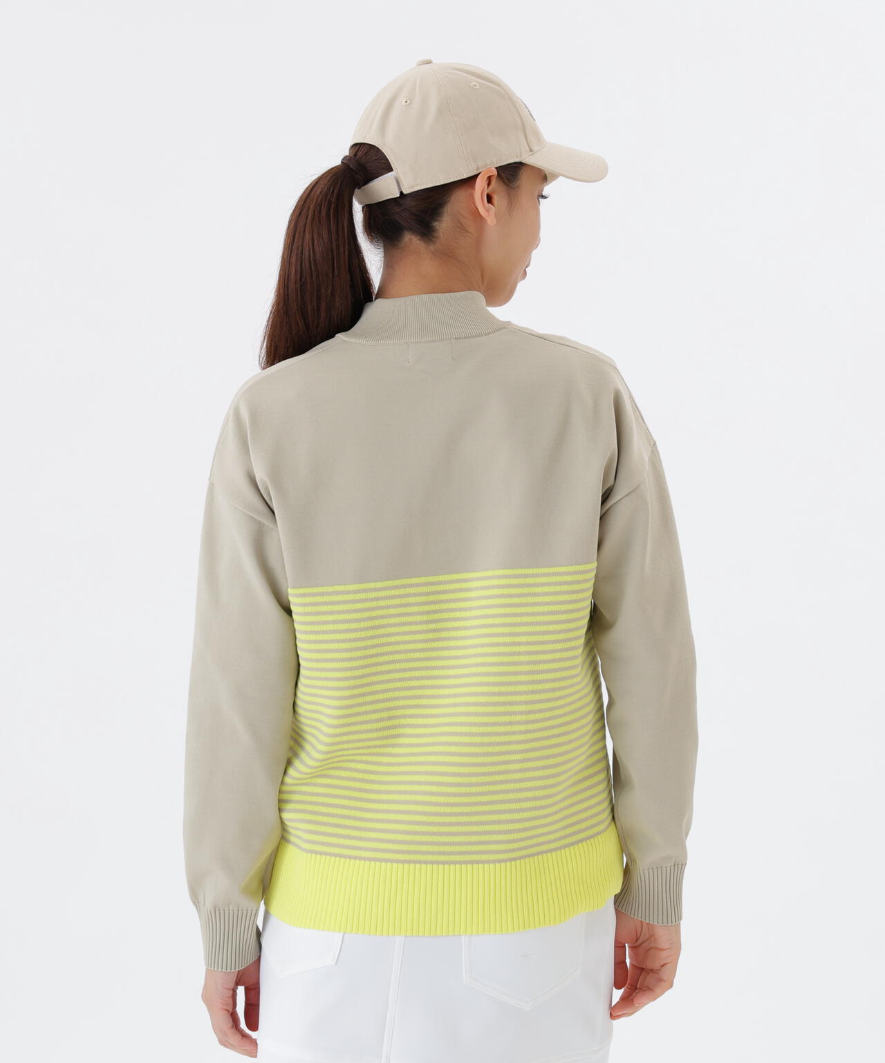 ロゴ×ボーダー ハーフジップ スタンドネック ニット プルオーバー (WOMENS)