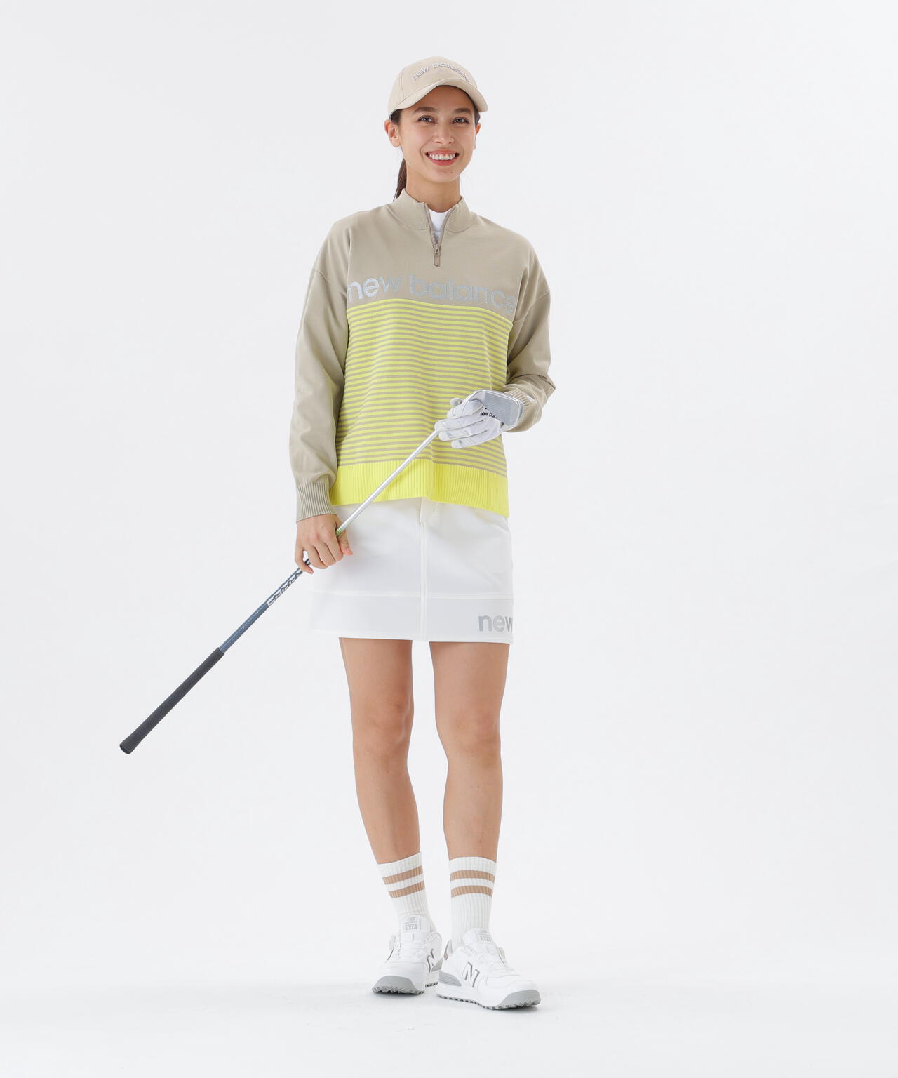 ロゴ×ボーダー ハーフジップ スタンドネック ニット プルオーバー (WOMENS)