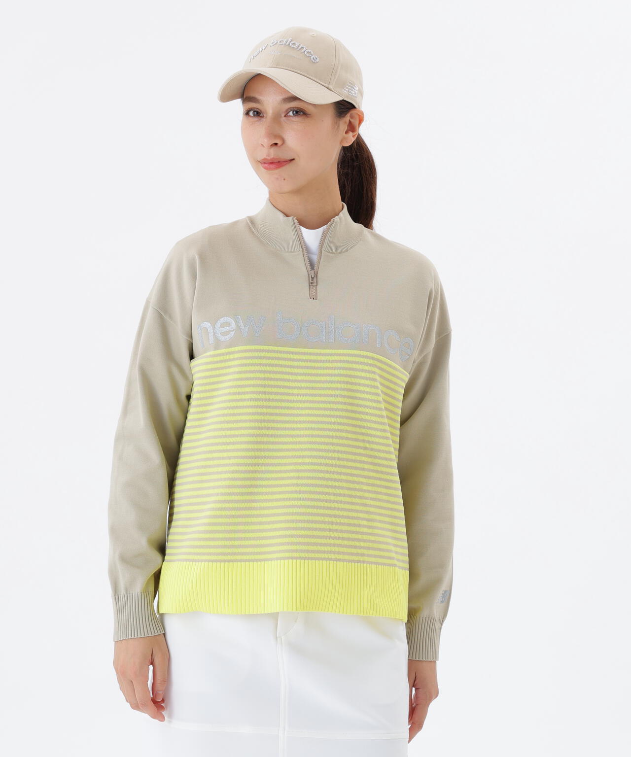 ロゴ×ボーダー ハーフジップ スタンドネック ニット プルオーバー (WOMENS)