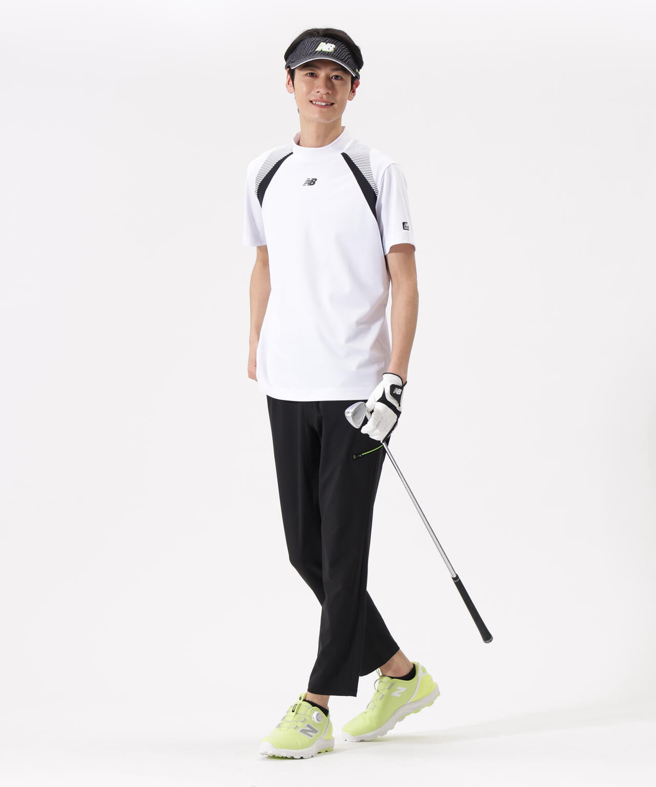 ANEW ゴルフ ノースリーブ モックネック シャツ 速乾 白黒 M 新品 UV 防透 ストレッチ 半袖 モックネック プルオーバー (MENS) | new